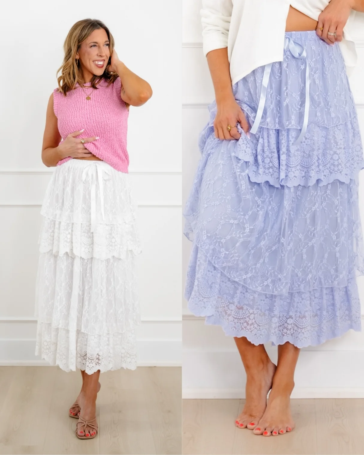 Lace Elastic Waist Tiered Maxi Skirt
