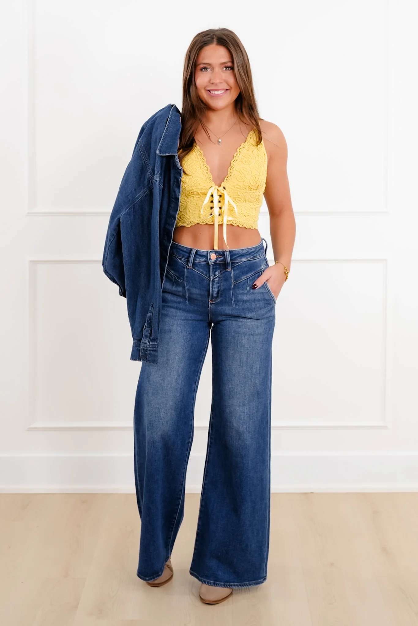 Lace Deep V Neck Lace-Up Crop Top - Image 9