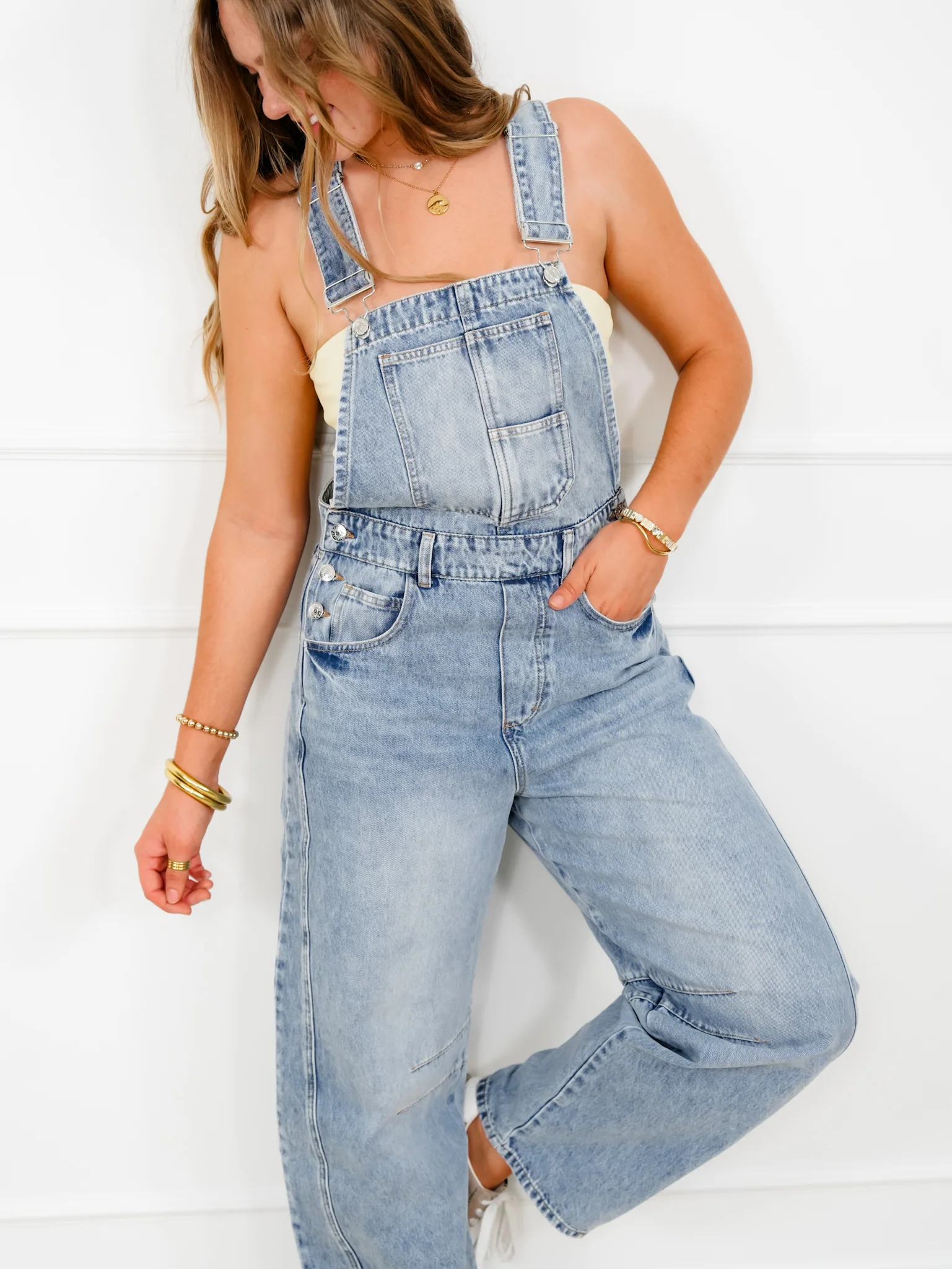 Light Washed Barrel Overalls