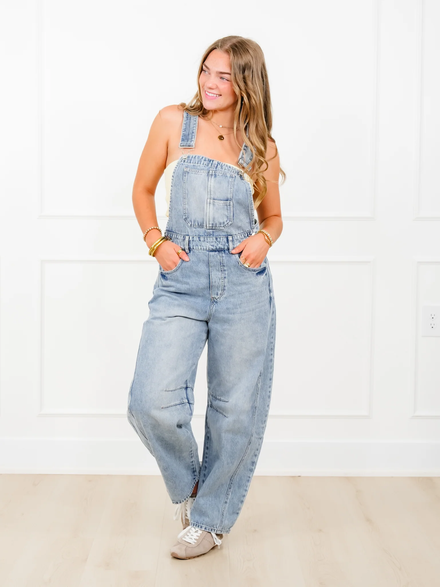 Light Washed Barrel Overalls - Image 2