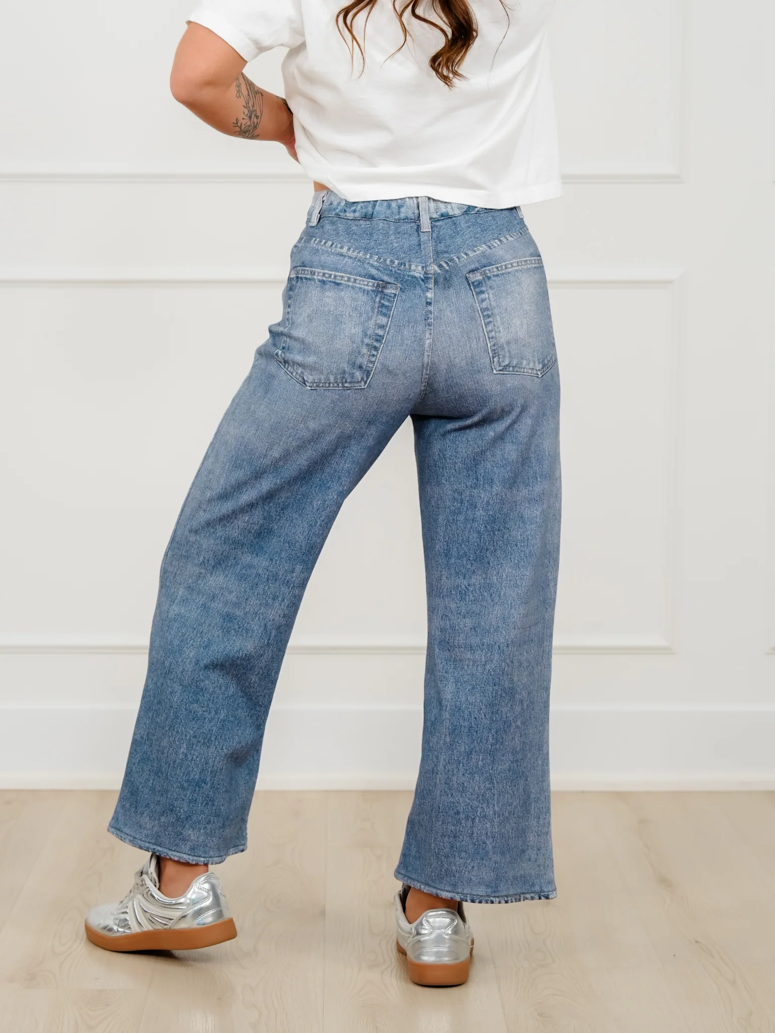 Medium Wash High Rise Straight Leg French Terry Jeans - Image 3
