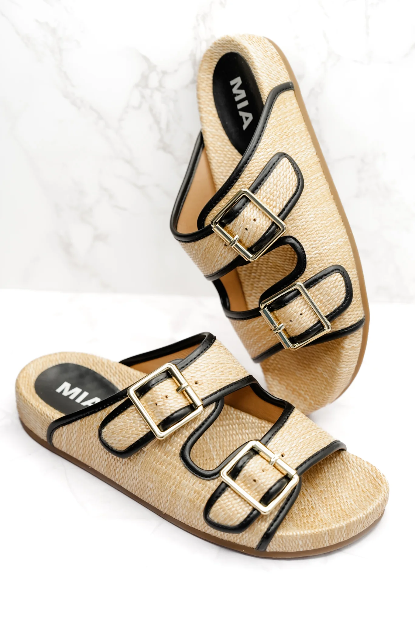 MIA Woven Raffia Double Buckle Slide - Image 6