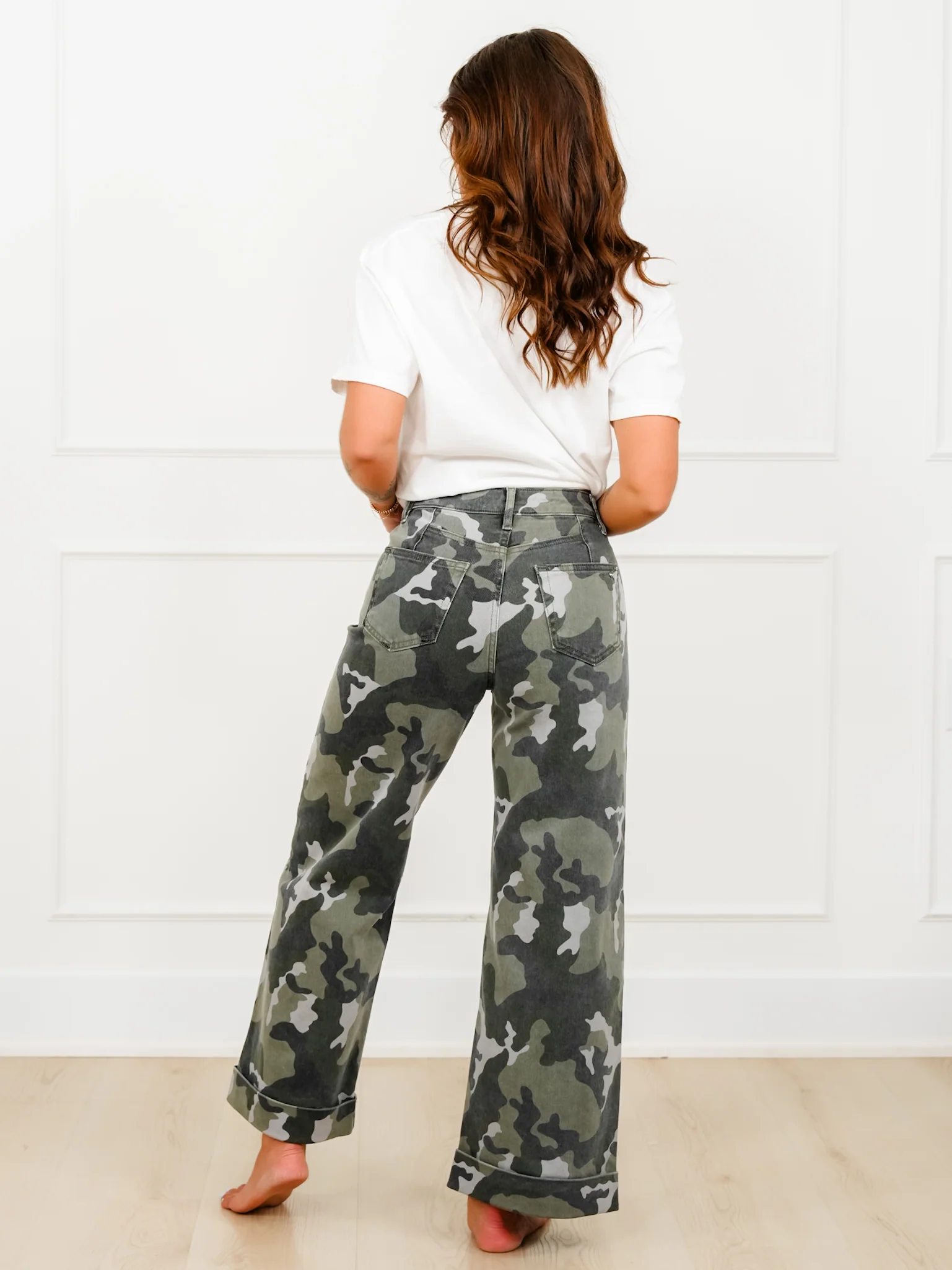 Mica High Rise Camo Wide Leg Cuffed Hem Jeans - Image 8