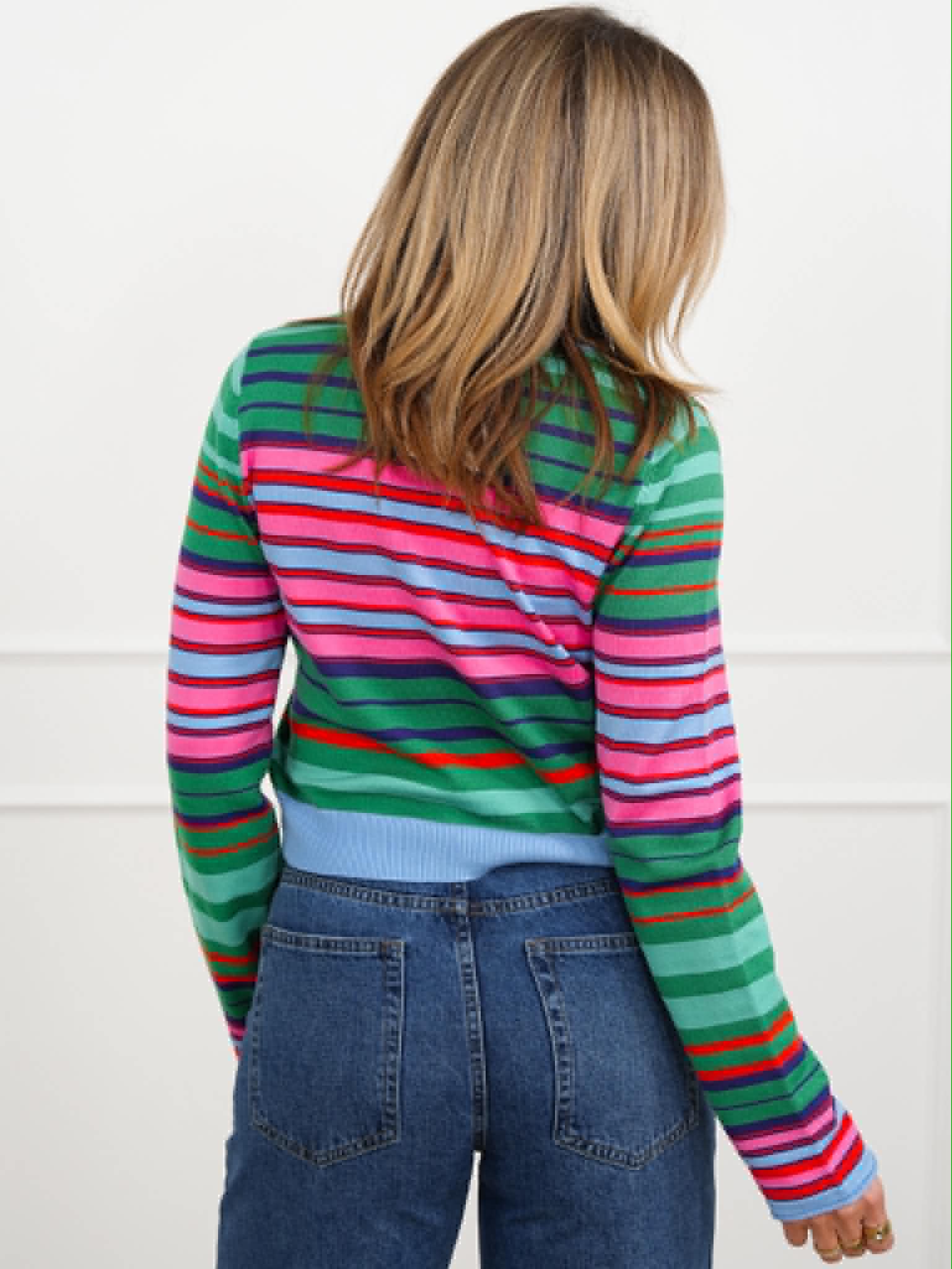 Multi Color Striped Long Sleeve Button Down Cardigan - Image 5