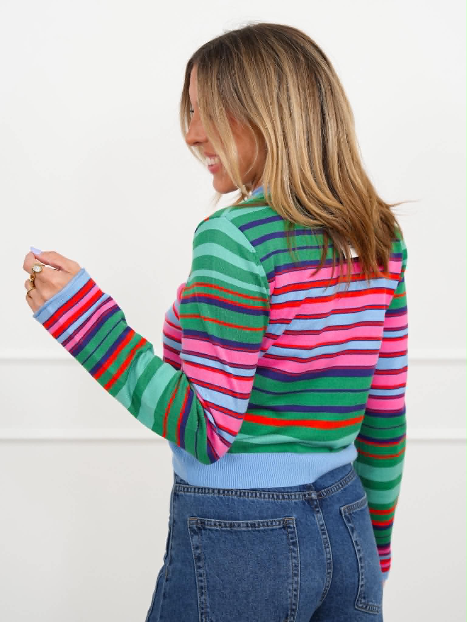 Multi Color Striped Long Sleeve Button Down Cardigan - Image 6