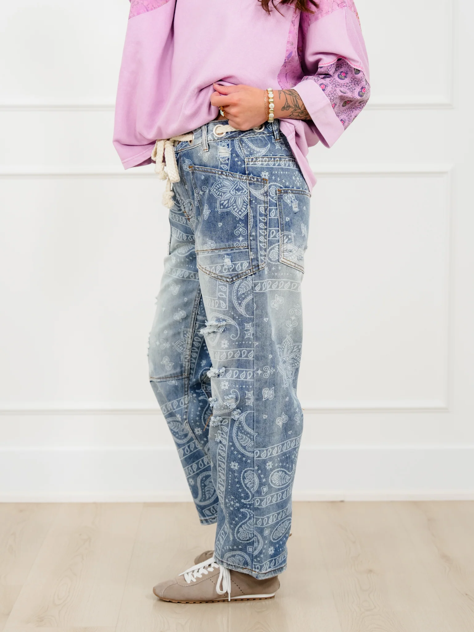 Restock! Distressed Paisley Print Barrel Pants - Image 7