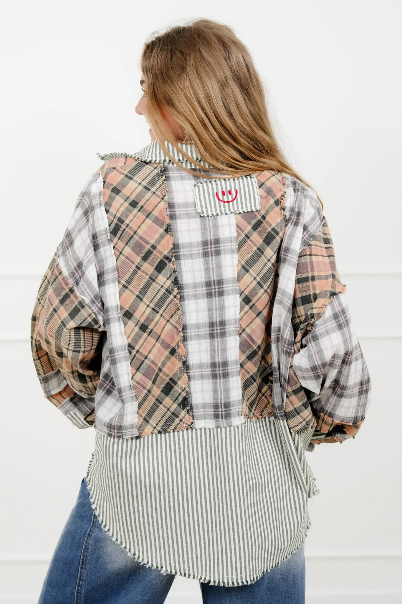Plaid Pattern Long Sleeve Button Up Top - Image 3