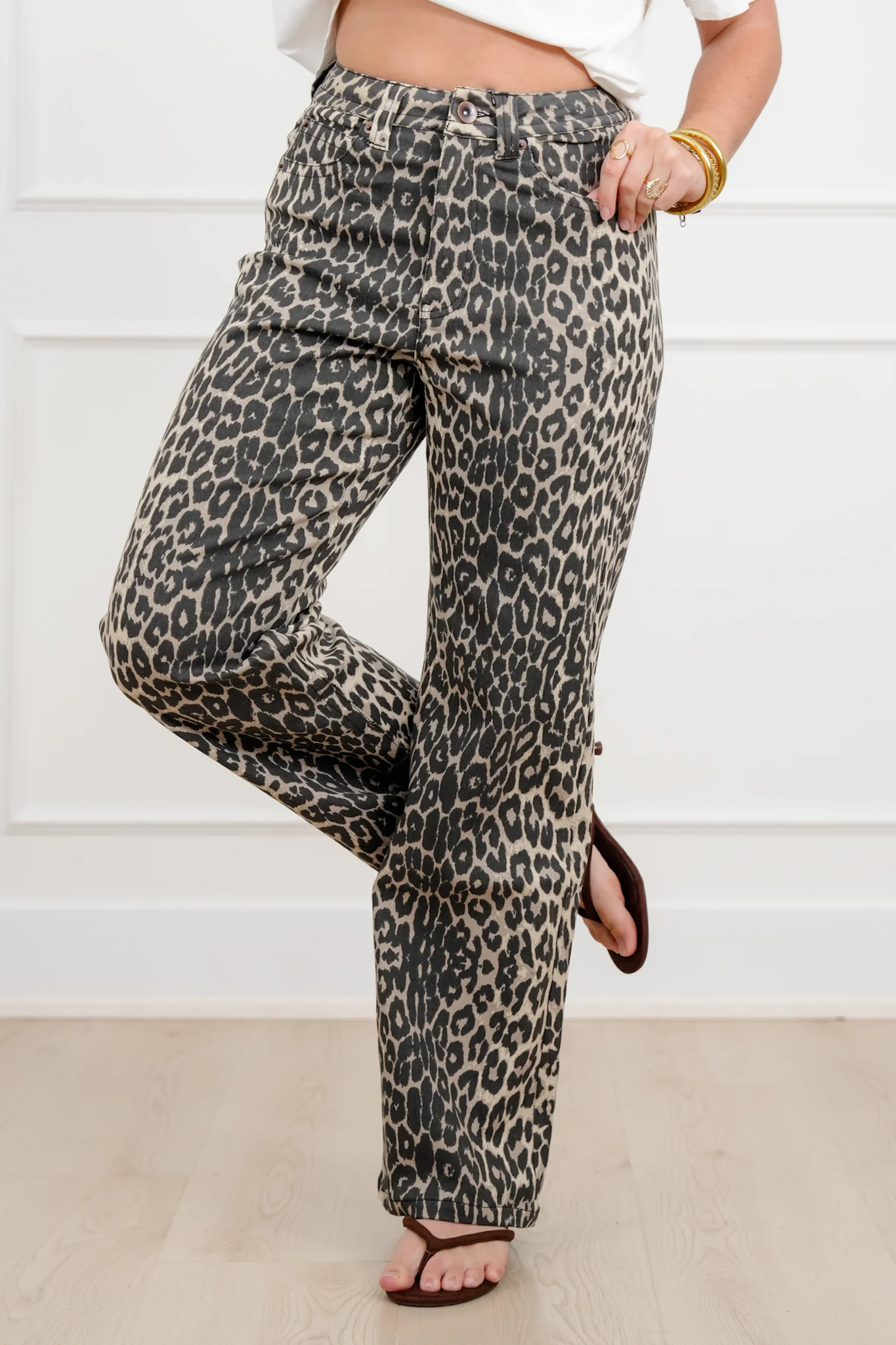 Plus/Reg Animal Print High Rise Straight Leg Pants