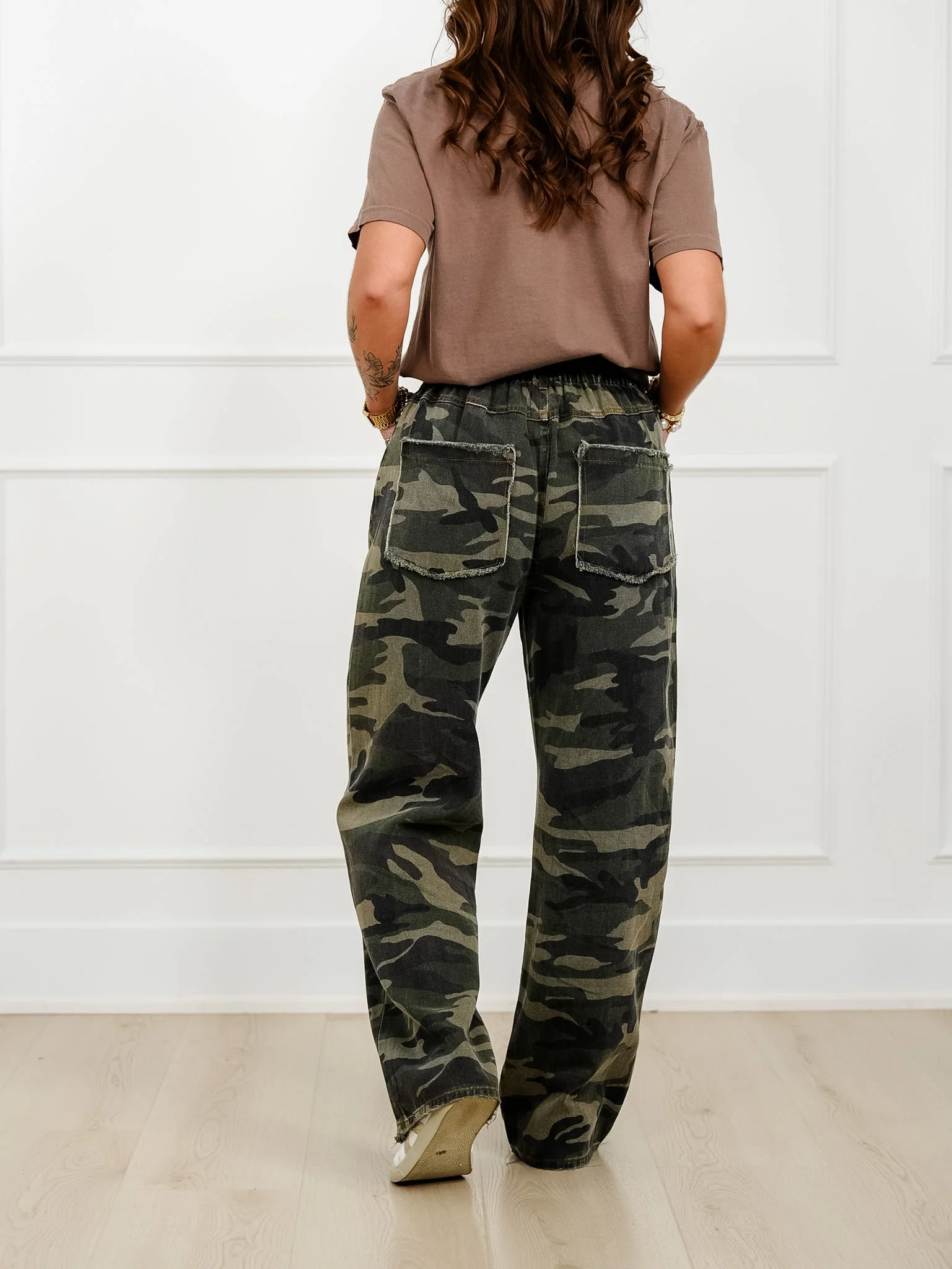 Plus/Reg Camo Print Pants with Flower Patch - Image 4