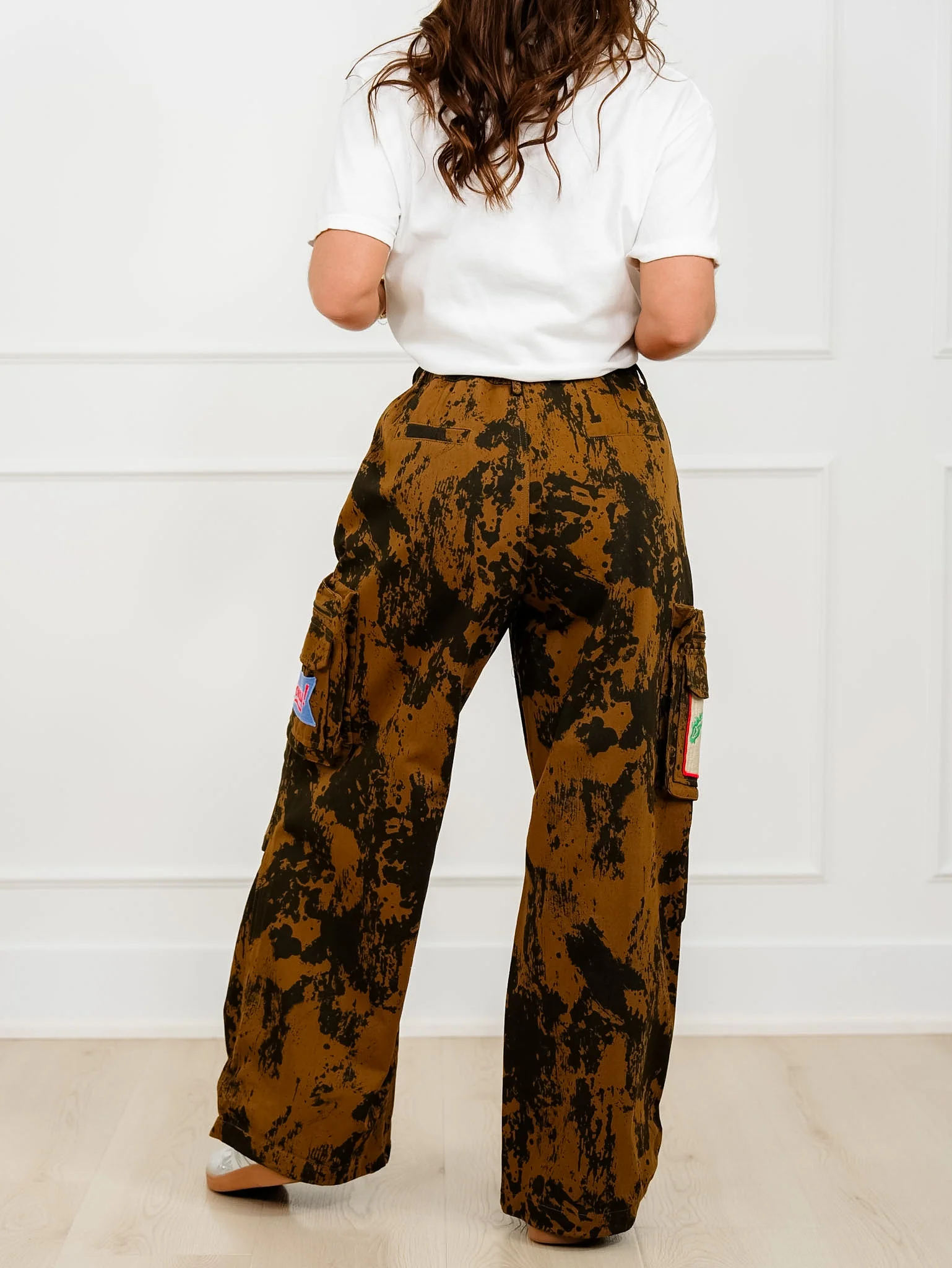 Plus/Reg Cow Print Elastic Waist Pants with Western Patches - Image 2