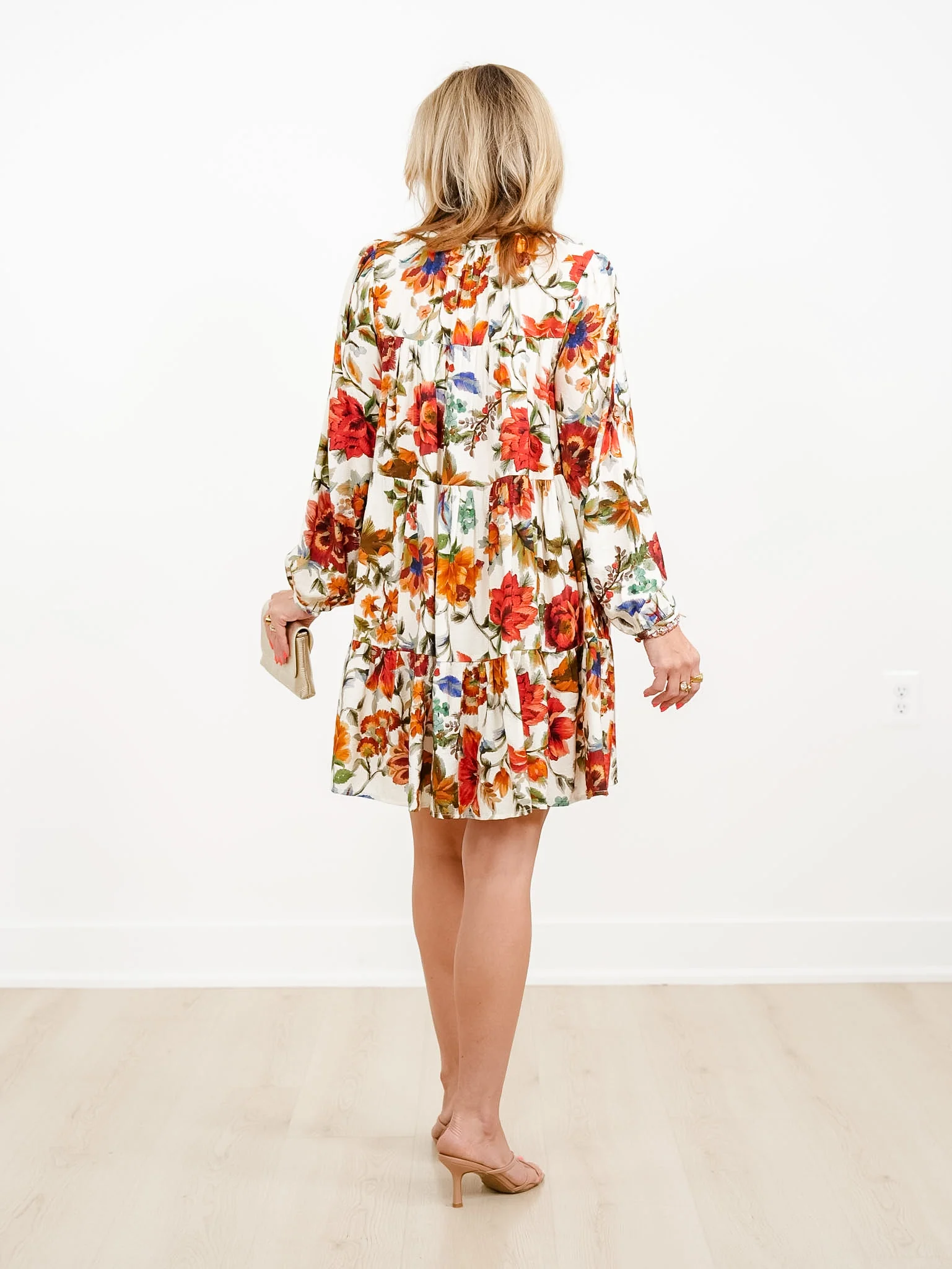 Plus/Reg Floral Printed Long Sleeve Mini Dress With Pockets - Image 3