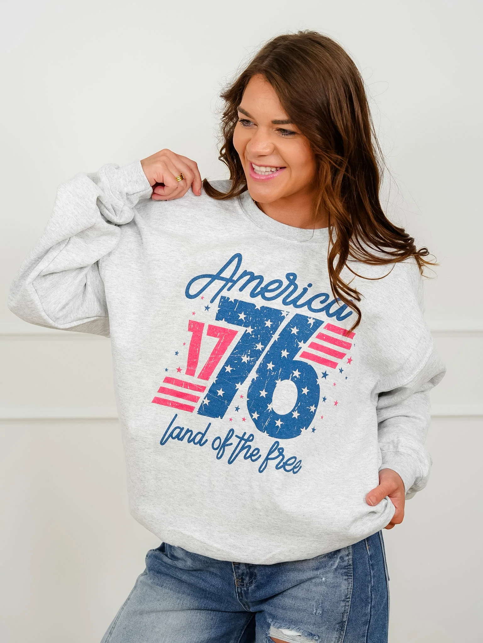 Plus/Reg Long Sleeve "America Land of the Free 1776" Graphic Sweatshirt - Image 2