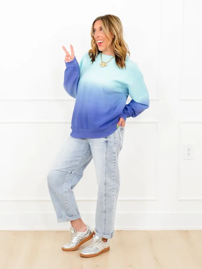 Plus/Reg Dip Dyed Corded Long Sleeve Pullover Top - Image 10