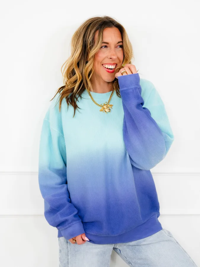 Plus/Reg Dip Dyed Corded Long Sleeve Pullover Top - Image 11
