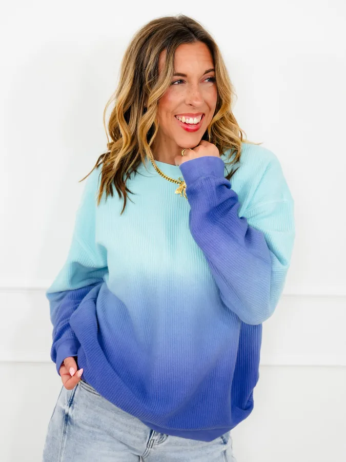 Plus/Reg Dip Dyed Corded Long Sleeve Pullover Top - Image 8