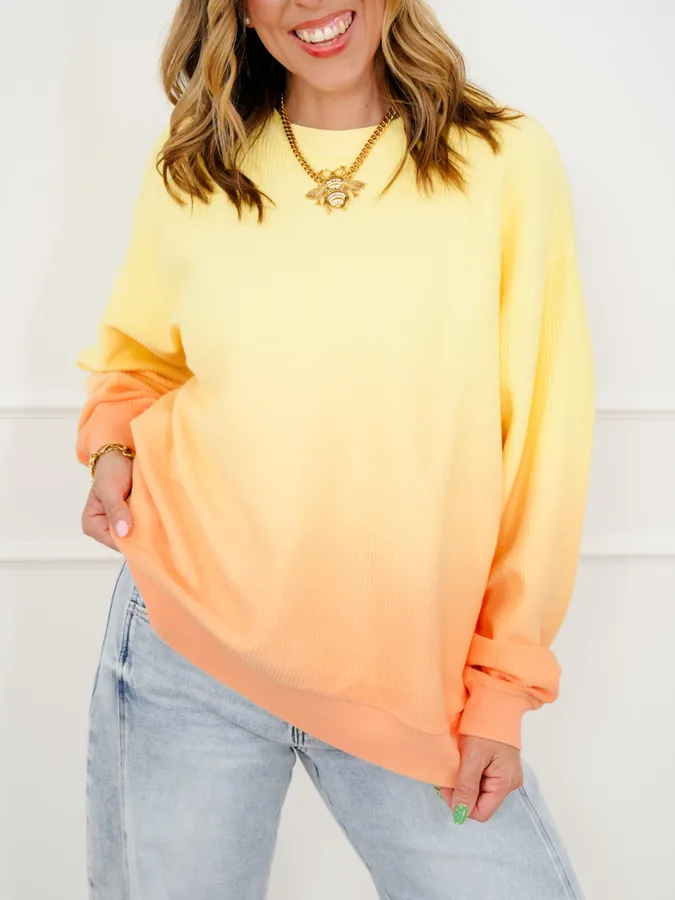 Plus/Reg Dip Dyed Corded Long Sleeve Pullover Top - Image 9