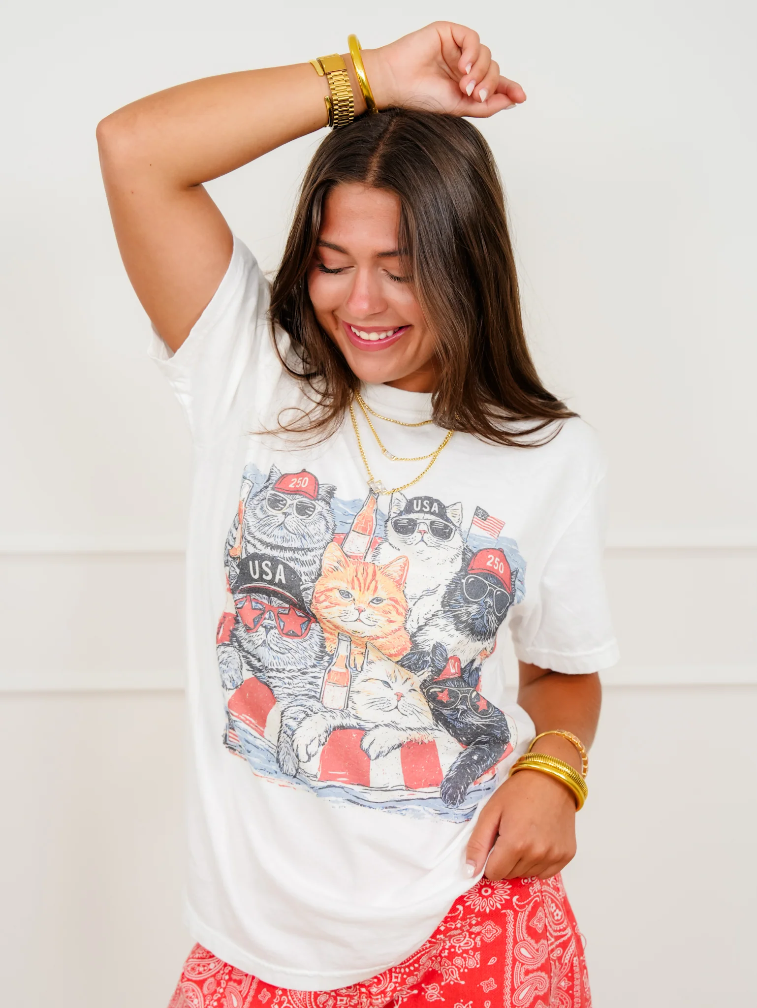 Plus/Reg Short Sleeve American Cats Graphic Tee - Image 2