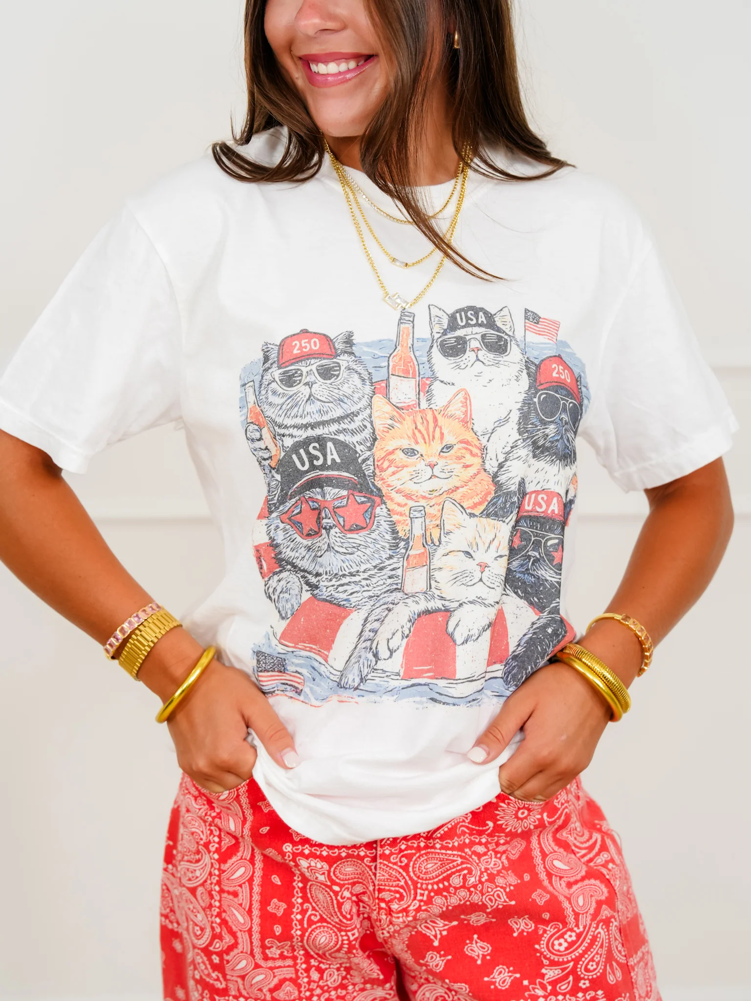 Plus/Reg Short Sleeve American Cats Graphic Tee - Image 3