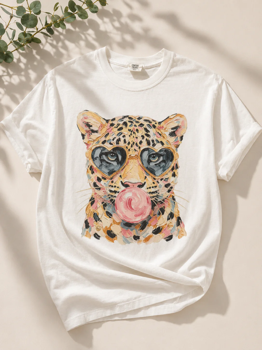Plus/Reg Short Sleeve Bubblegum Leopard Graphic Tee