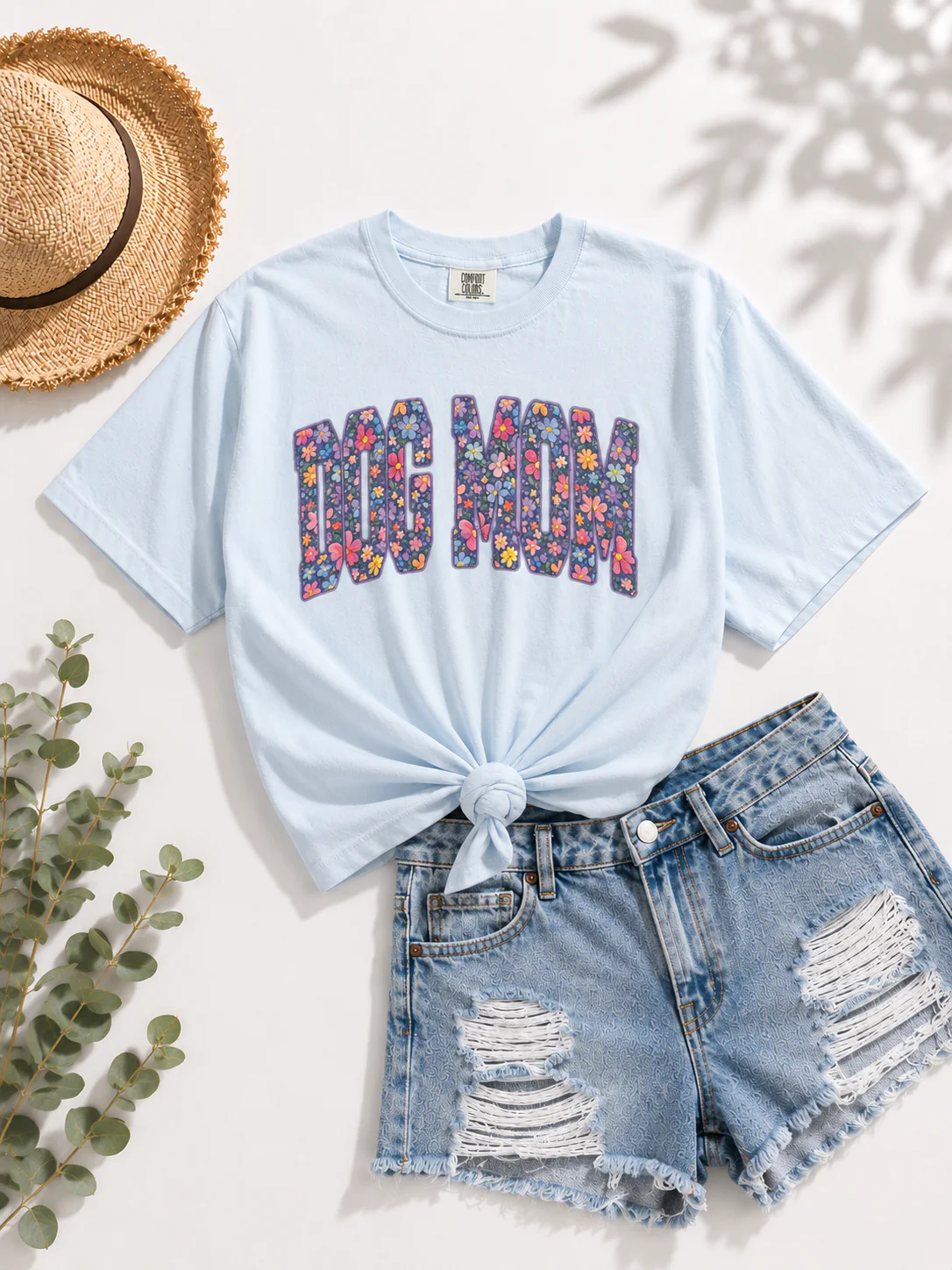 Plus/Reg Short Sleeve Floral "Dog Mom" Graphic Tee