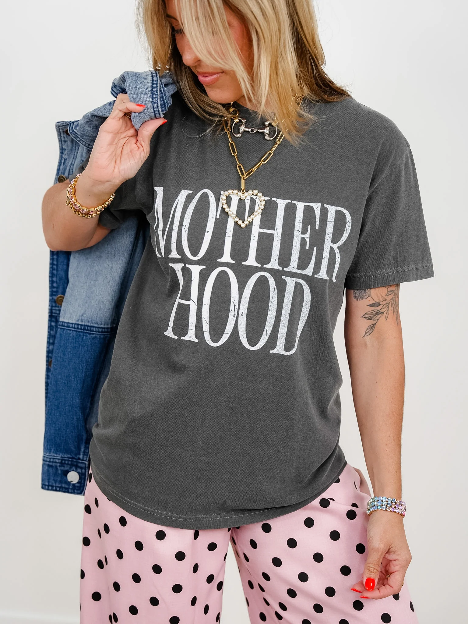 Plus/Reg Short Sleeve Charcoal Grey Motherhood Graphic Tee