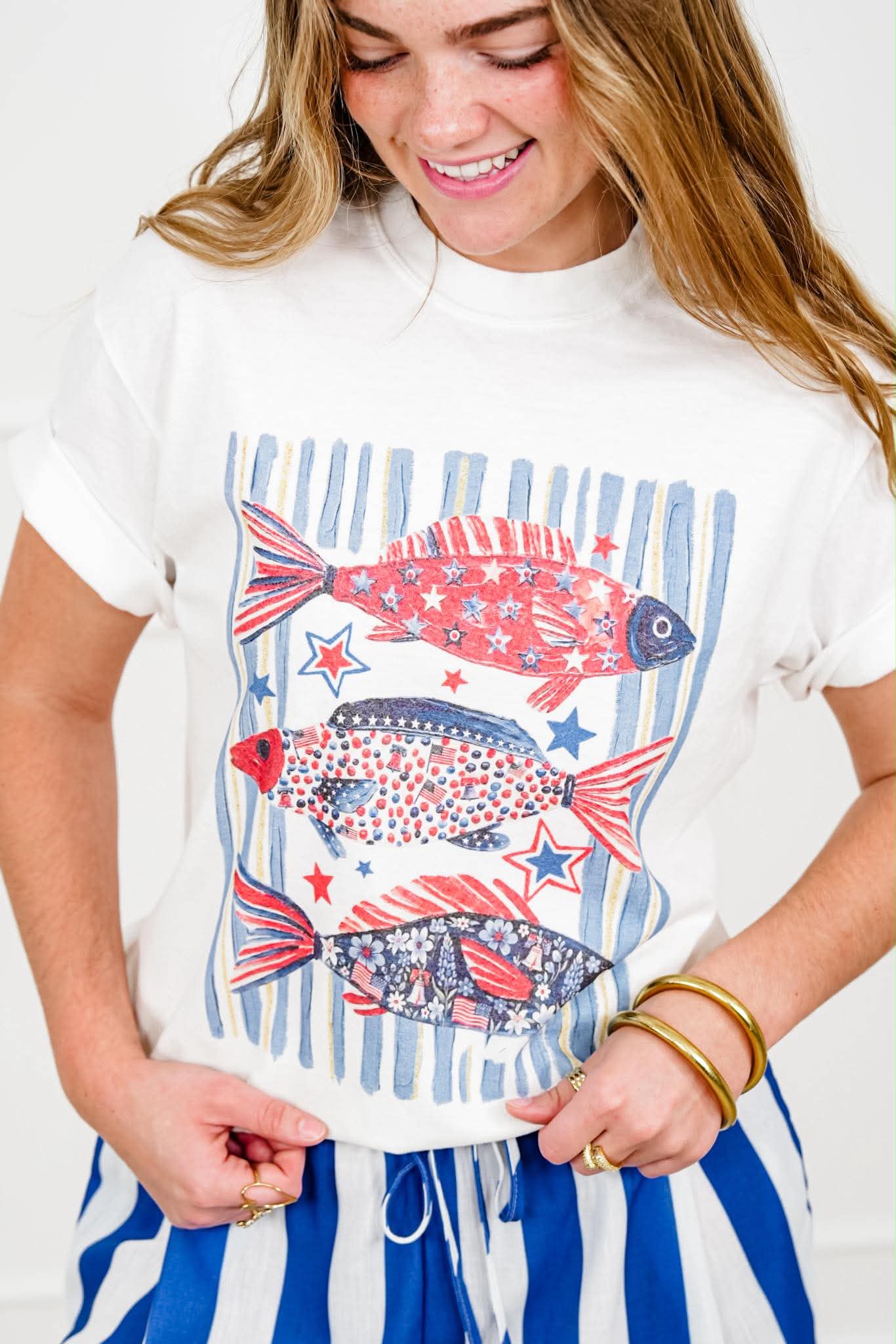 Plus/Reg Short Sleeve Patriotic Fish Graphic Tee