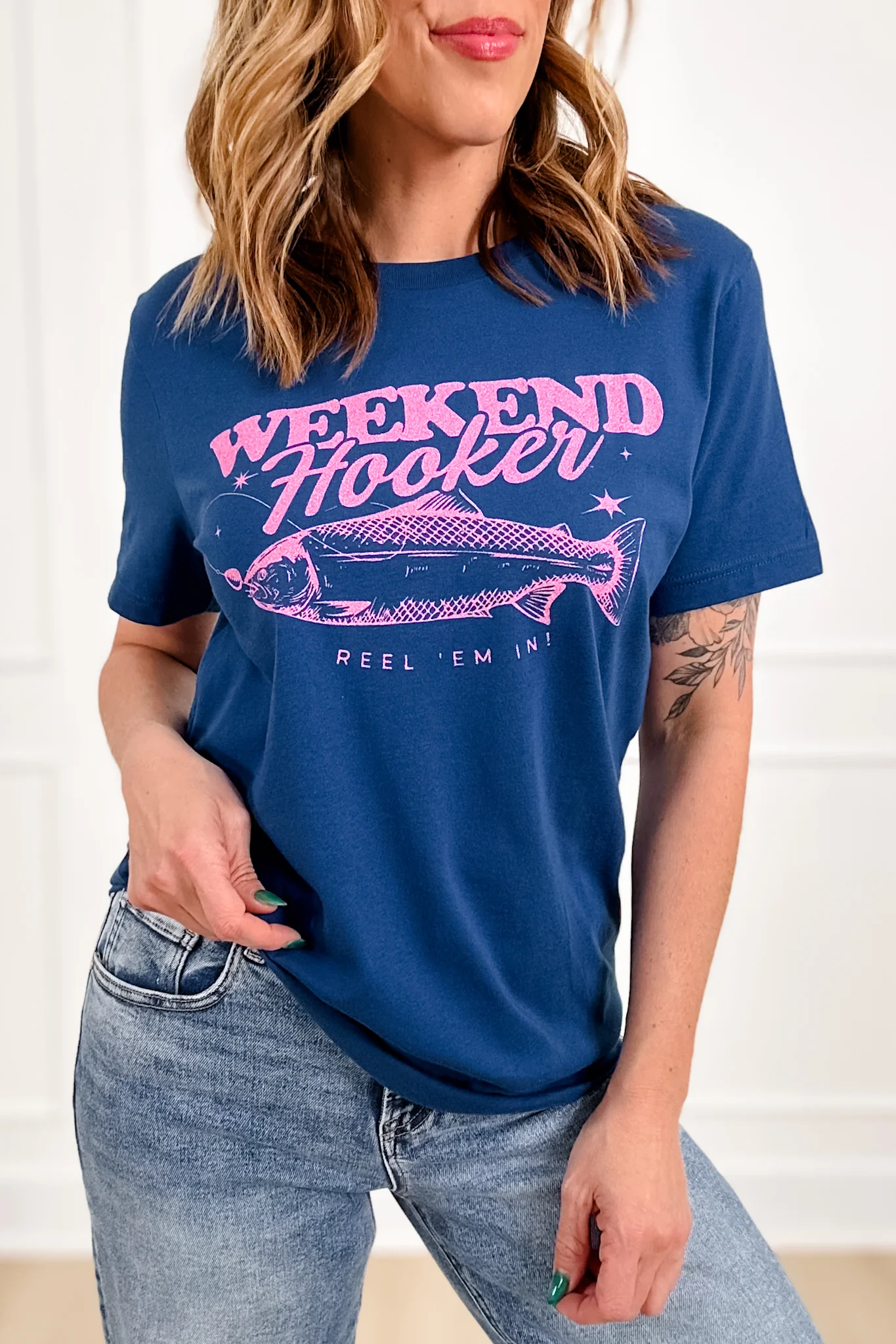 Plus/Reg Short Sleeve Royal Blue "Weekend Hooker" Graphic Tee - Image 4