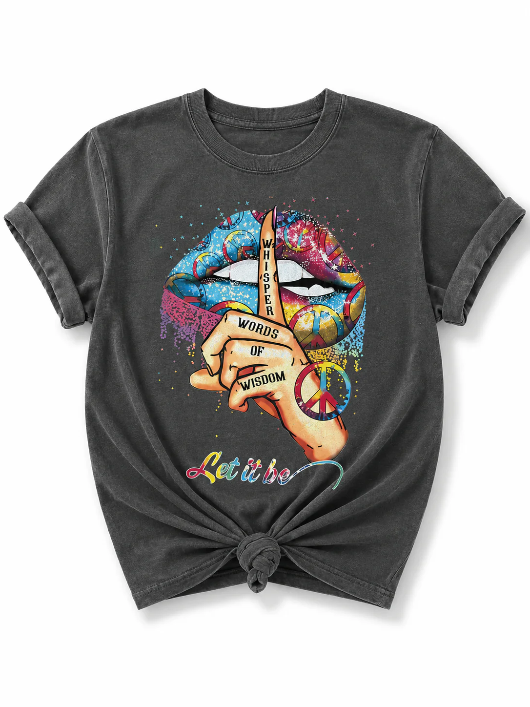 Plus/Reg Short Sleeve "Let It Be" Retro Vibe Graphic Tee