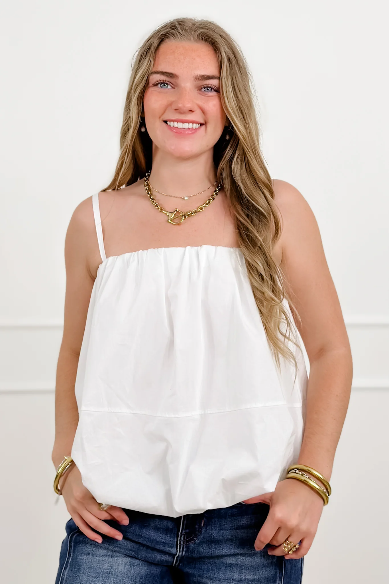 Plus/Reg Sleeveless Bubble Hem Top