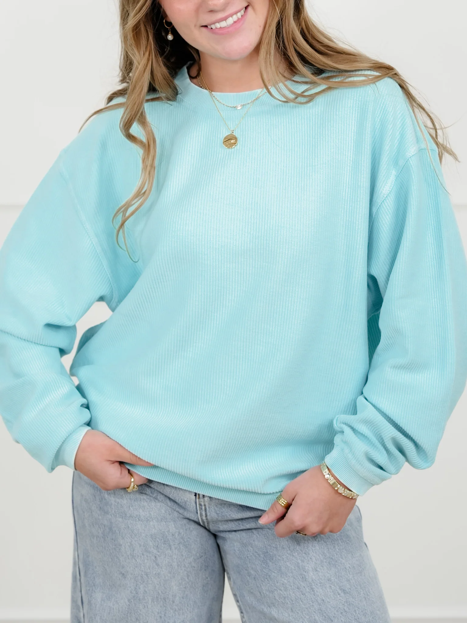 Plus/Reg Solid Color Corded Long Sleeve Pullover Top - Image 2