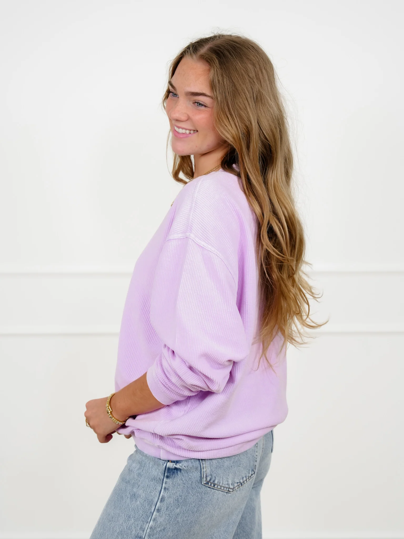 Plus/Reg Solid Color Corded Long Sleeve Pullover Top - Image 5