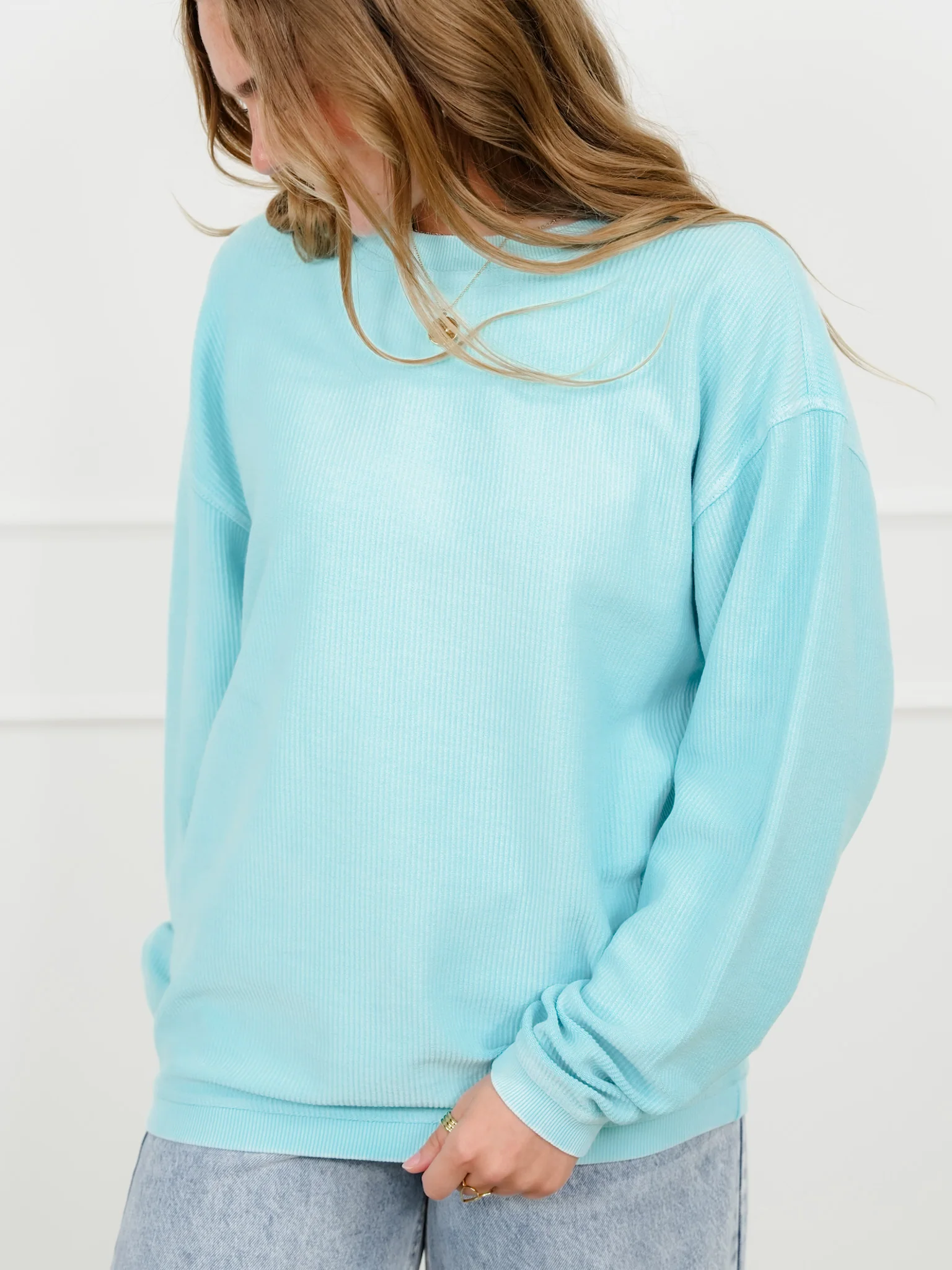 Plus/Reg Solid Color Corded Long Sleeve Pullover Top - Image 6