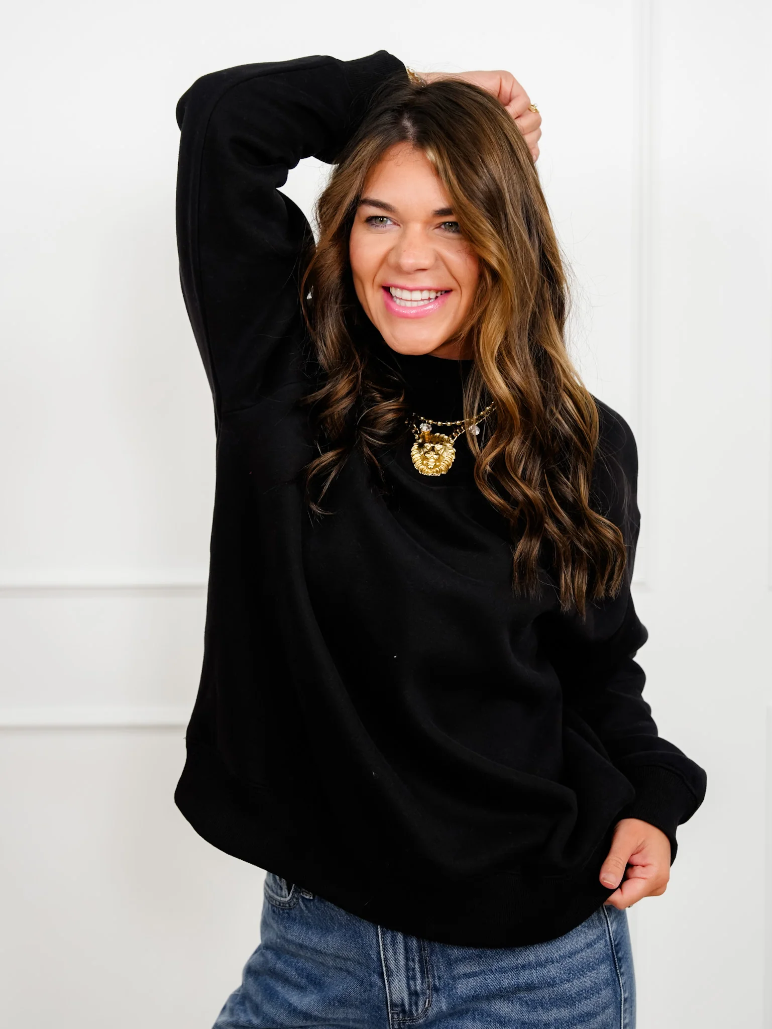 Plus/Reg Solid Long Sleeve Mock Neck Pullover Sweatshirt - Image 4