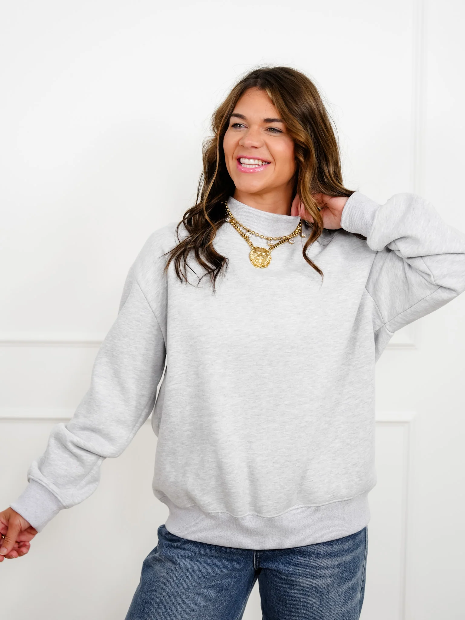Plus/Reg Solid Long Sleeve Mock Neck Pullover Sweatshirt - Image 5