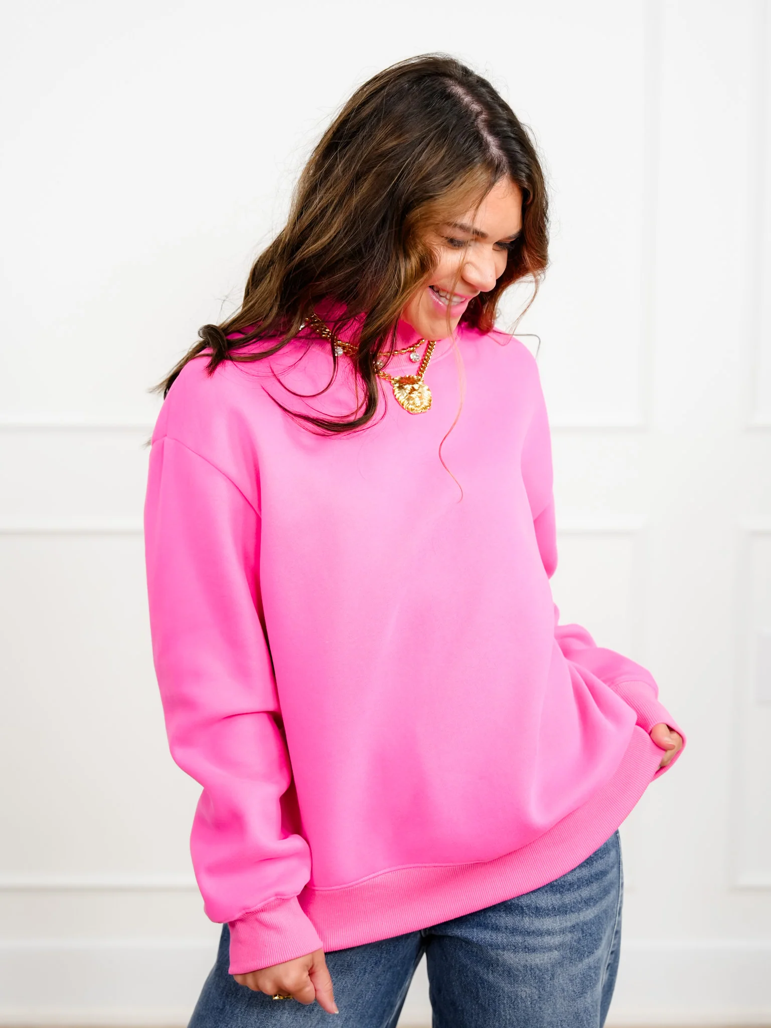Plus/Reg Solid Long Sleeve Mock Neck Pullover Sweatshirt - Image 6