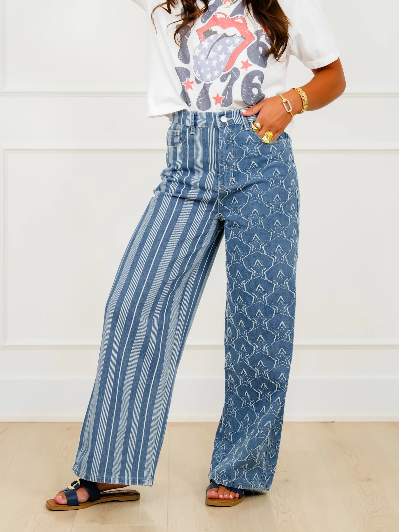 Plus/Reg Stars and Stripes High Rise Straight Leg Pants - Image 2
