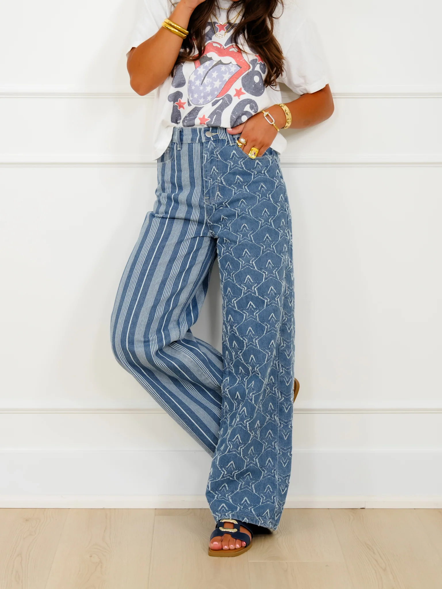 Plus/Reg Stars and Stripes High Rise Straight Leg Pants - Image 3