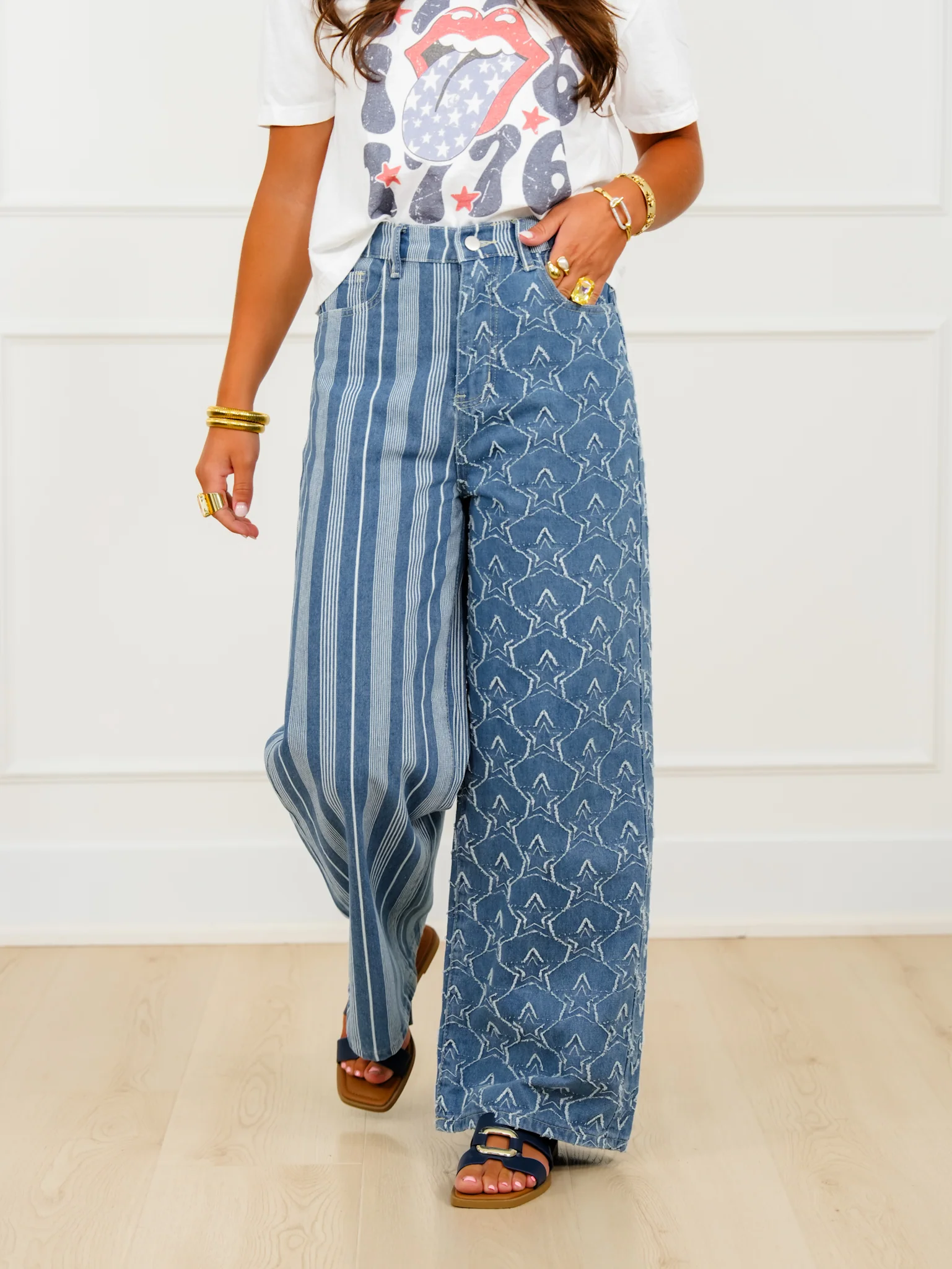 Plus/Reg Stars and Stripes High Rise Straight Leg Pants - Image 5