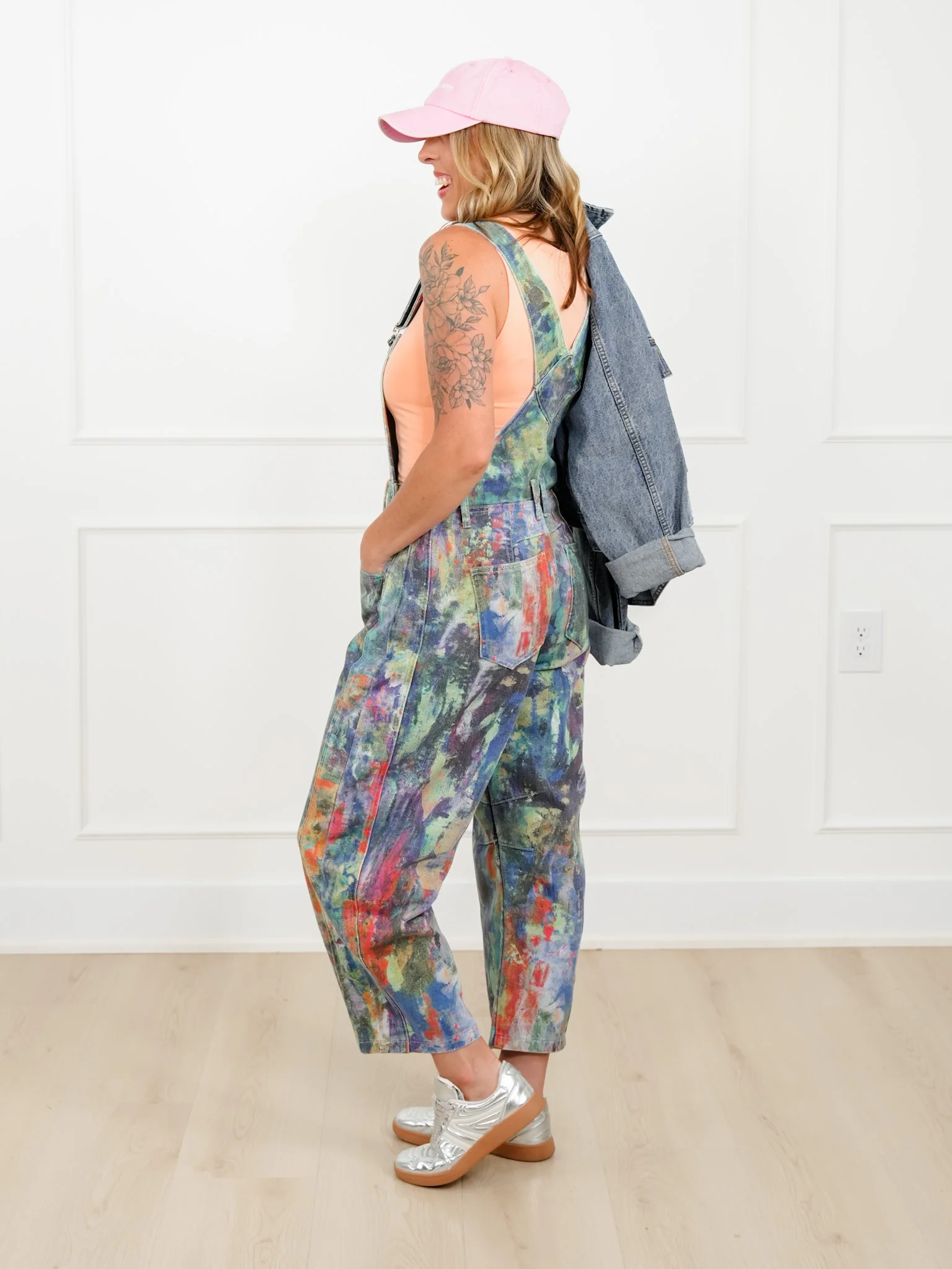 Plus/Reg Washed Painted Barrel Leg Overalls - Image 3