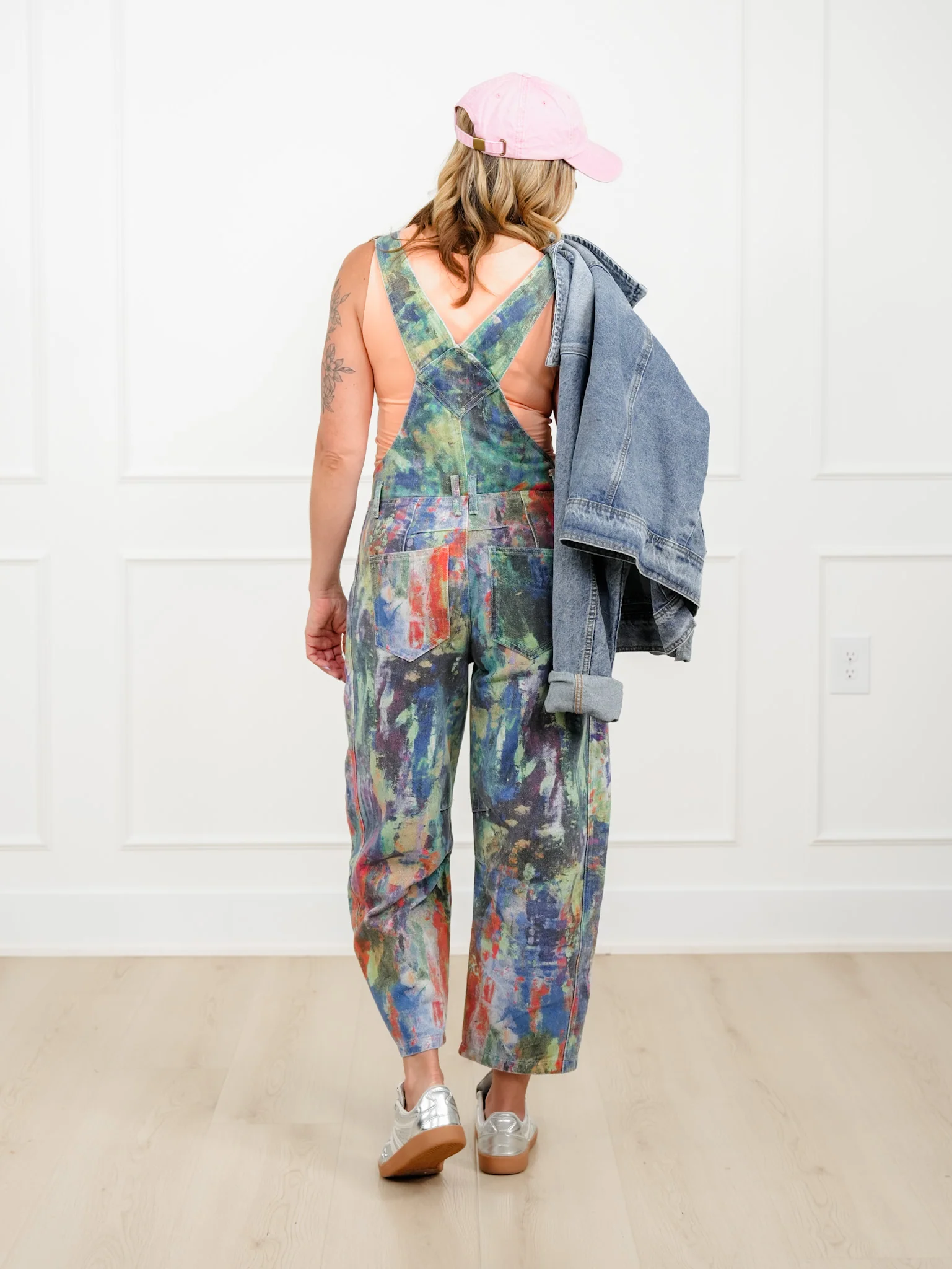 Plus/Reg Washed Painted Barrel Leg Overalls - Image 4