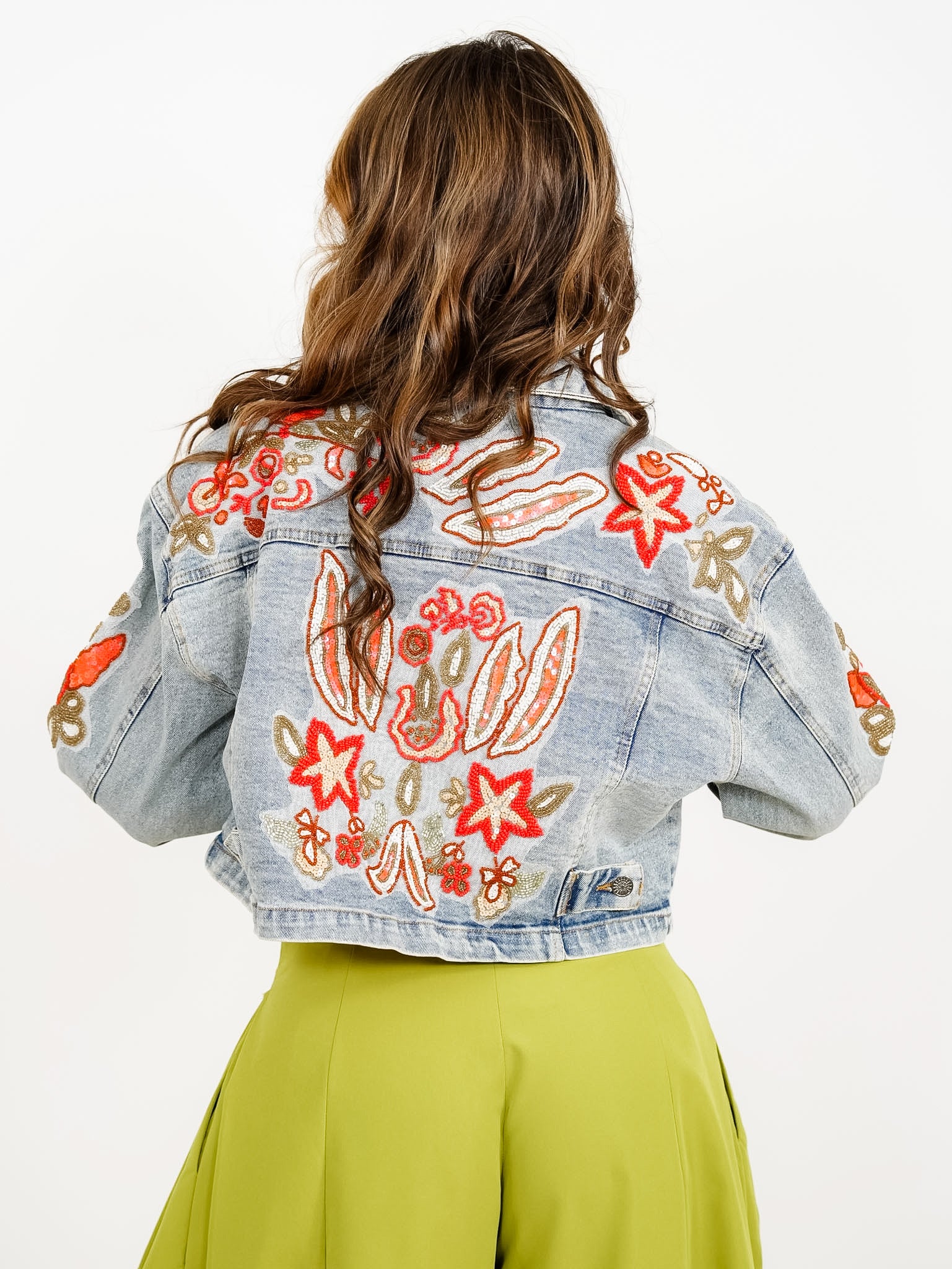 POL Embroidered Long Sleeve Button Down Cropped Jacket - Image 3