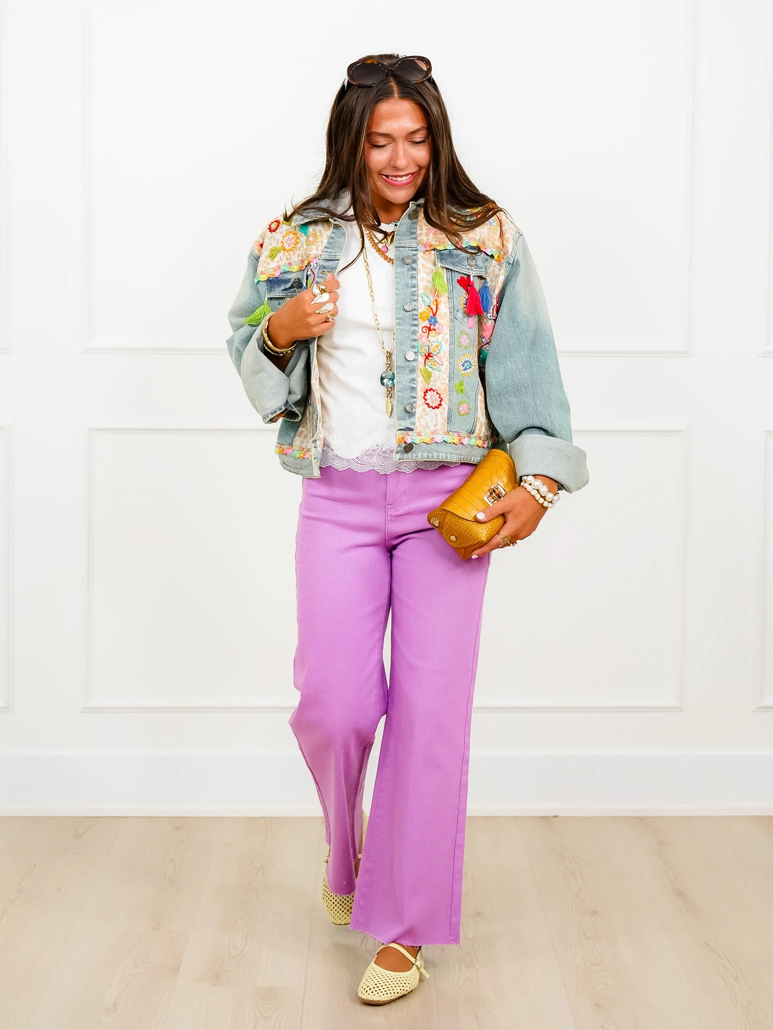 POL Embroidered Long Sleeve Button Up Jacket with Tassels - Image 6