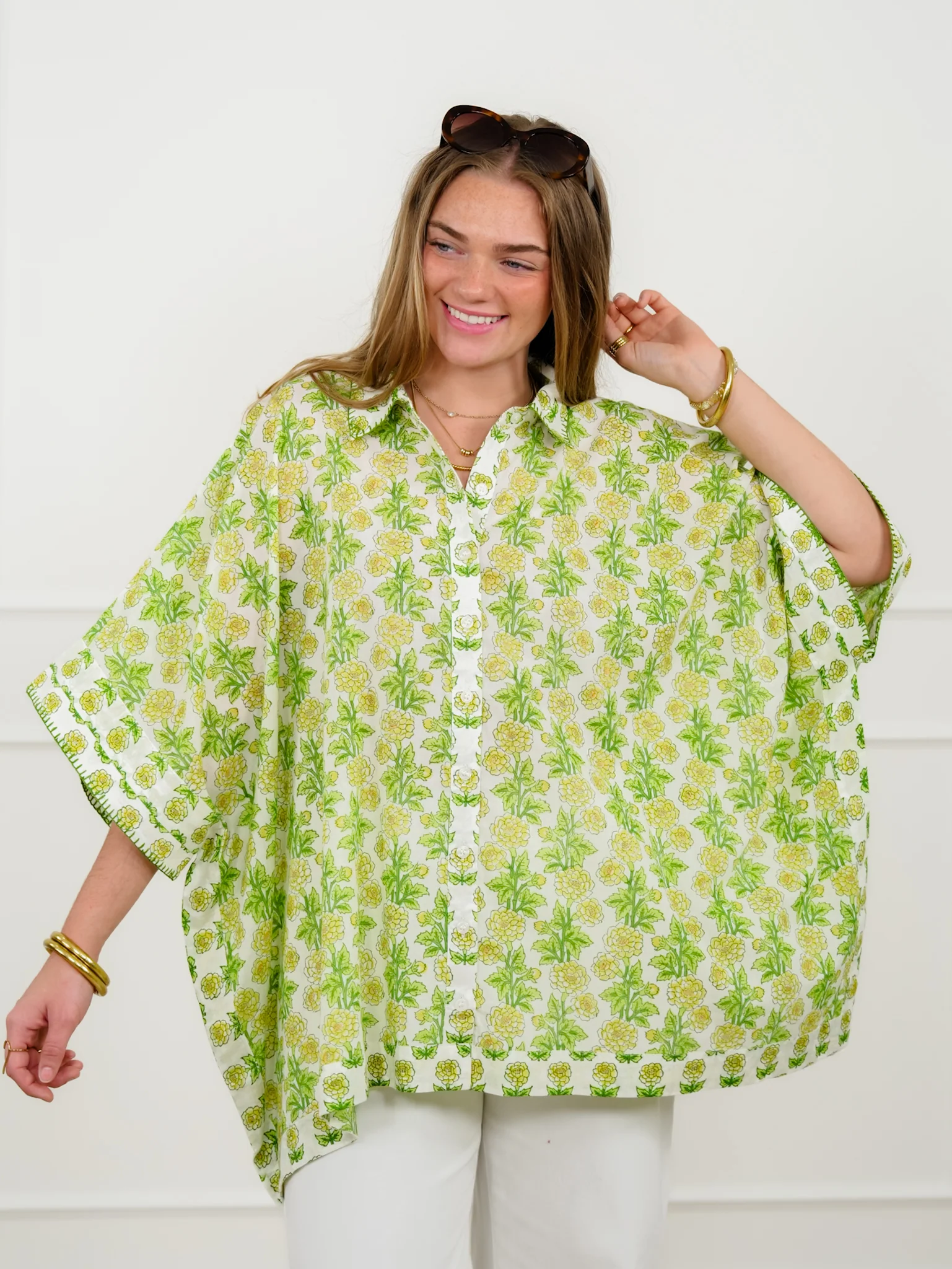POL Floral Print Short Sleeve Button Down Top - Image 4