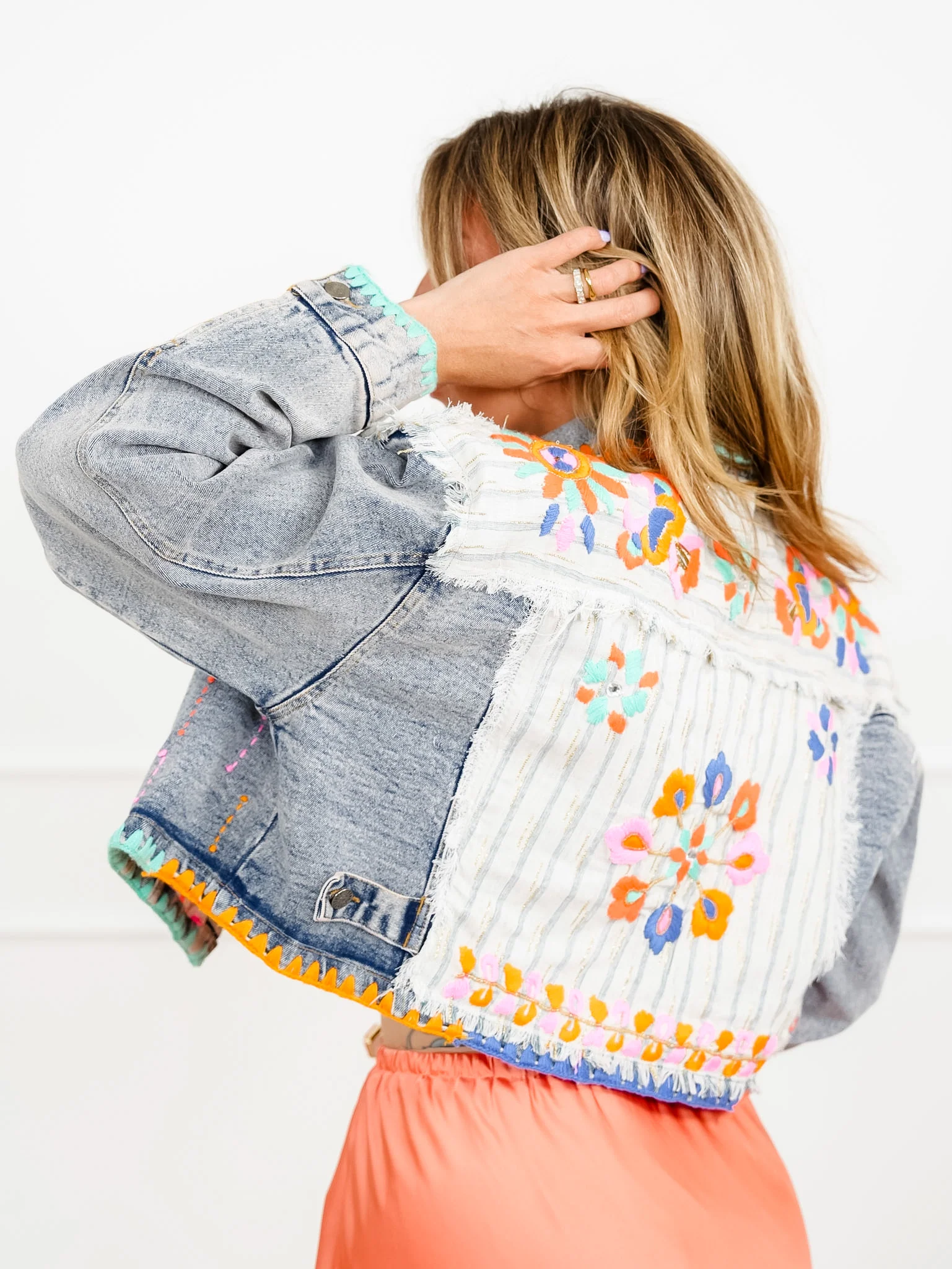 POL Flower Embroidered Long Sleeve Button Up Jacket - Image 3