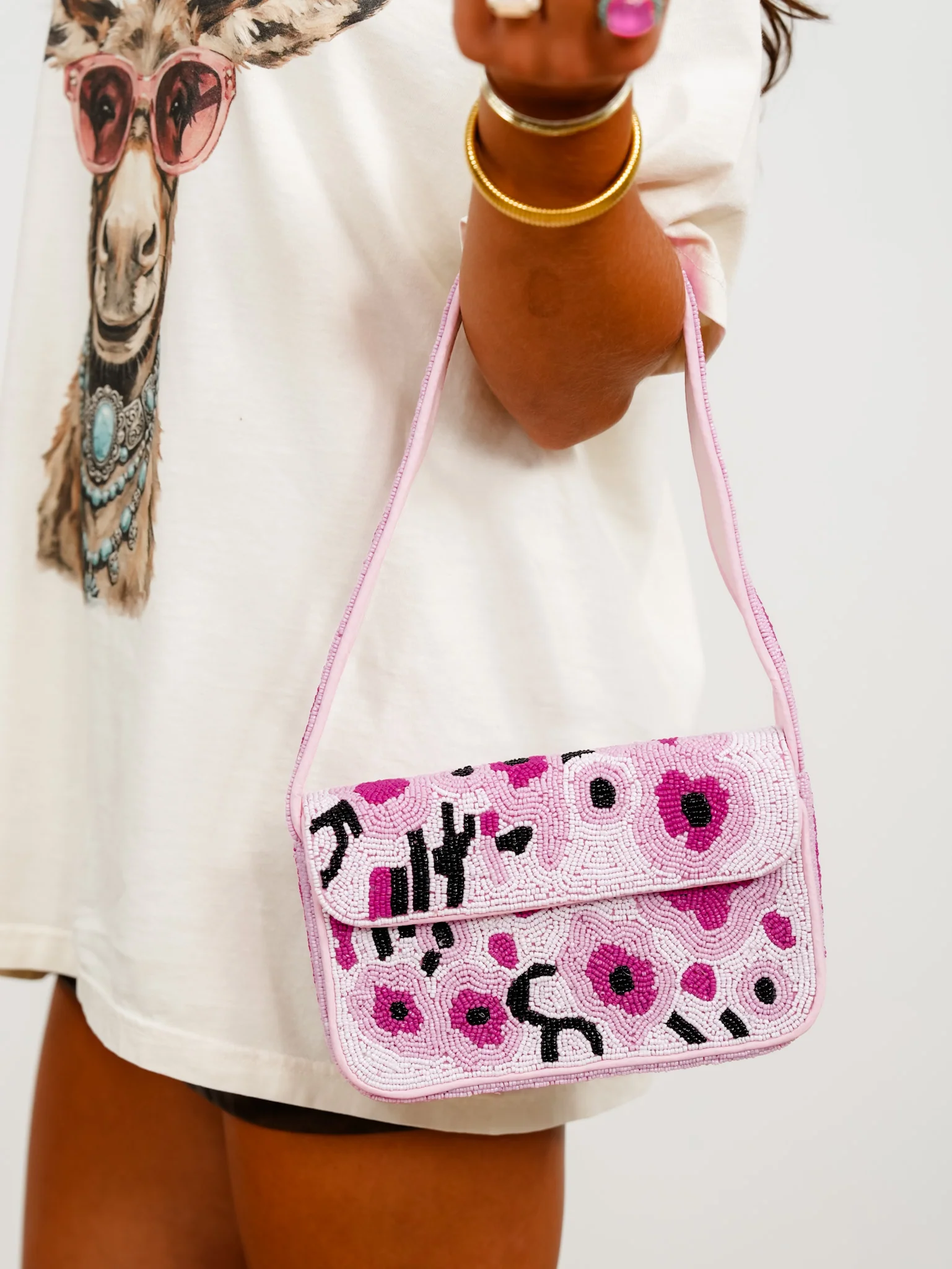 POL Pink Beaded Floral Shoulder Bag - Image 2