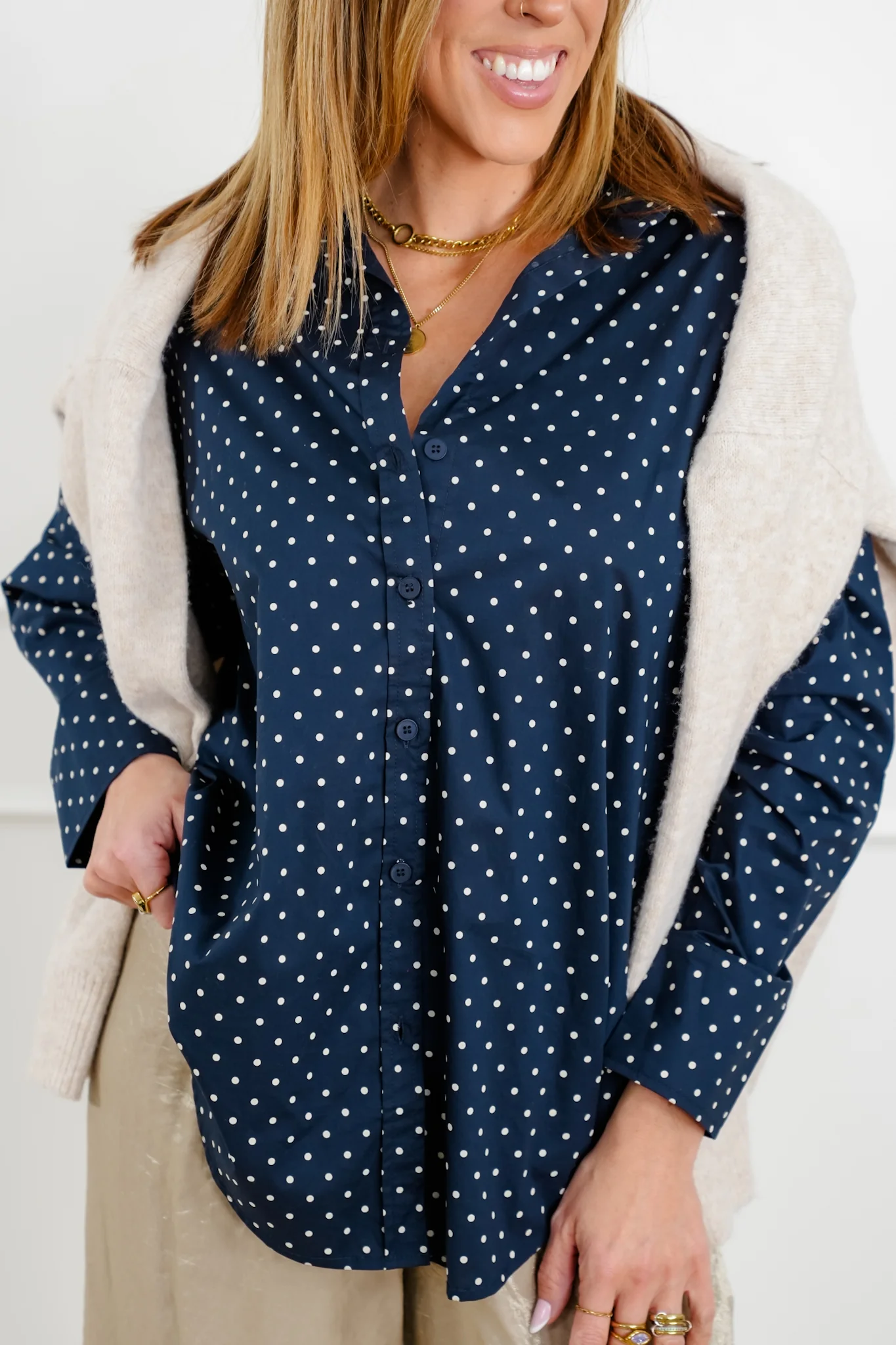 Polka Dot Long Sleeve Button Down Shirt - Image 4