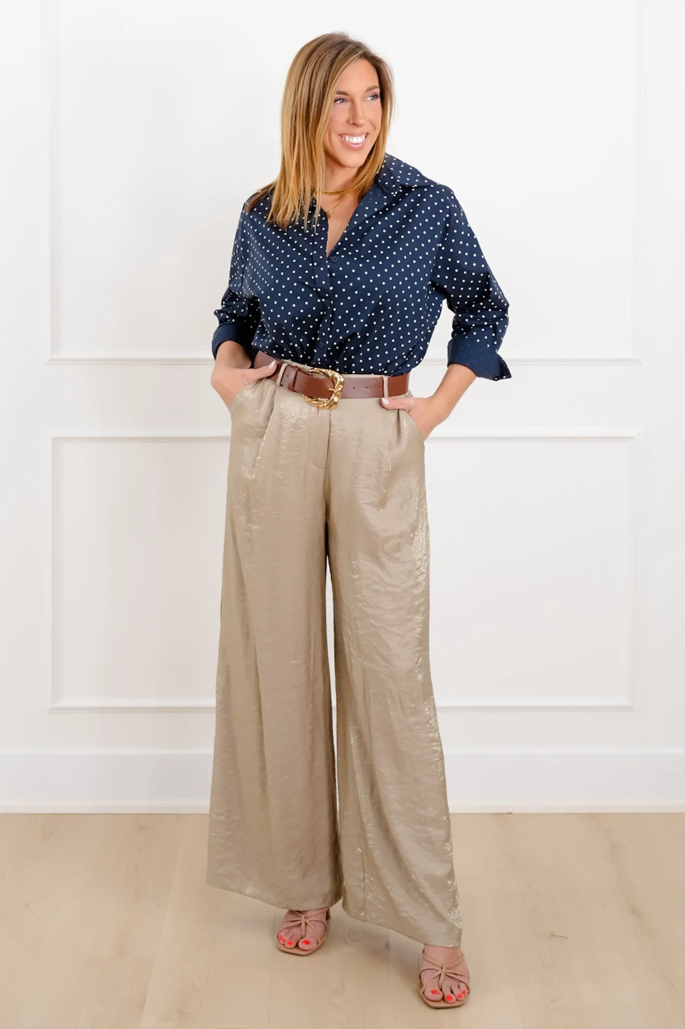 Polka Dot Long Sleeve Button Down Shirt - Image 5