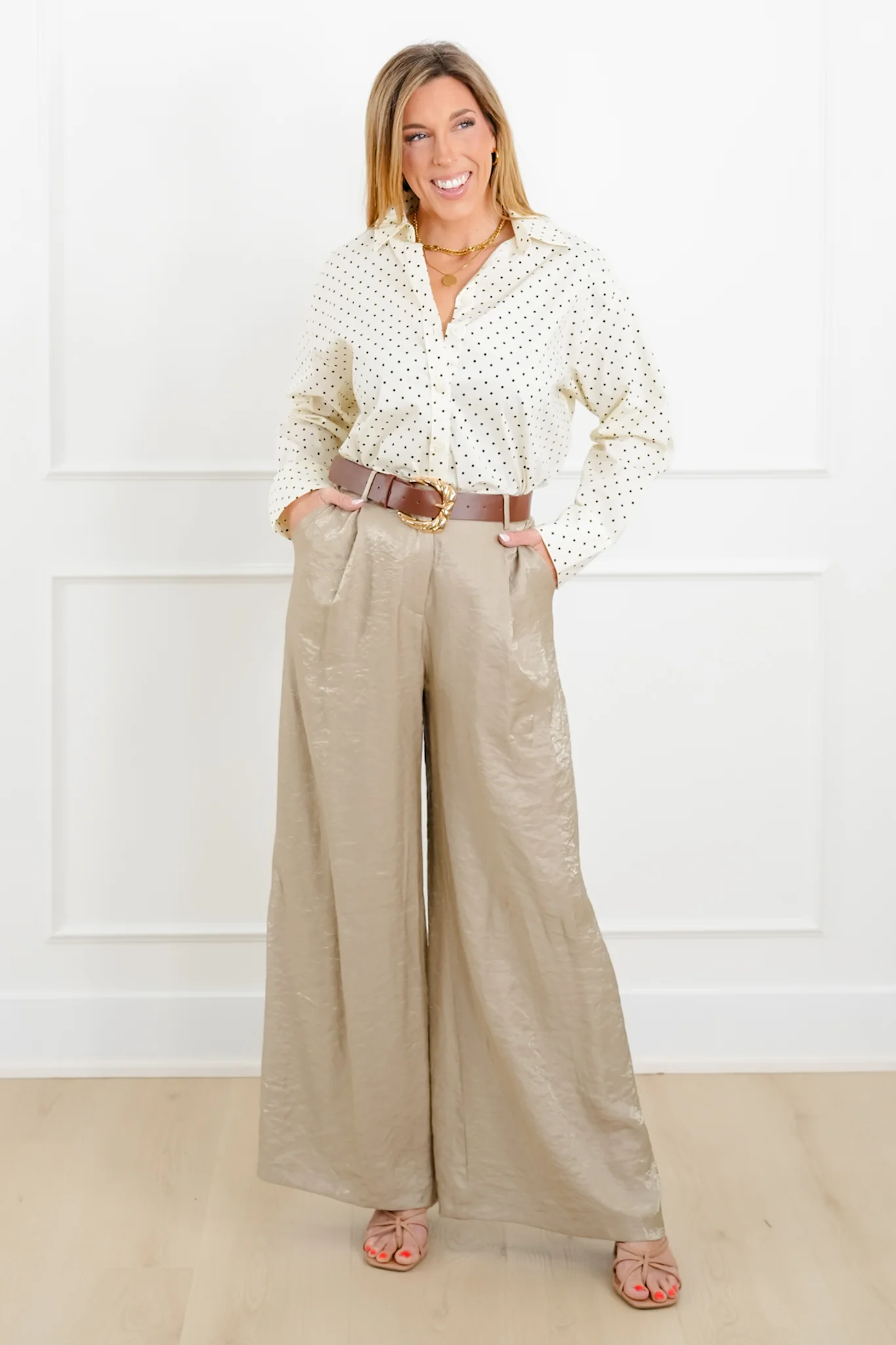 Polka Dot Long Sleeve Button Down Shirt - Image 6