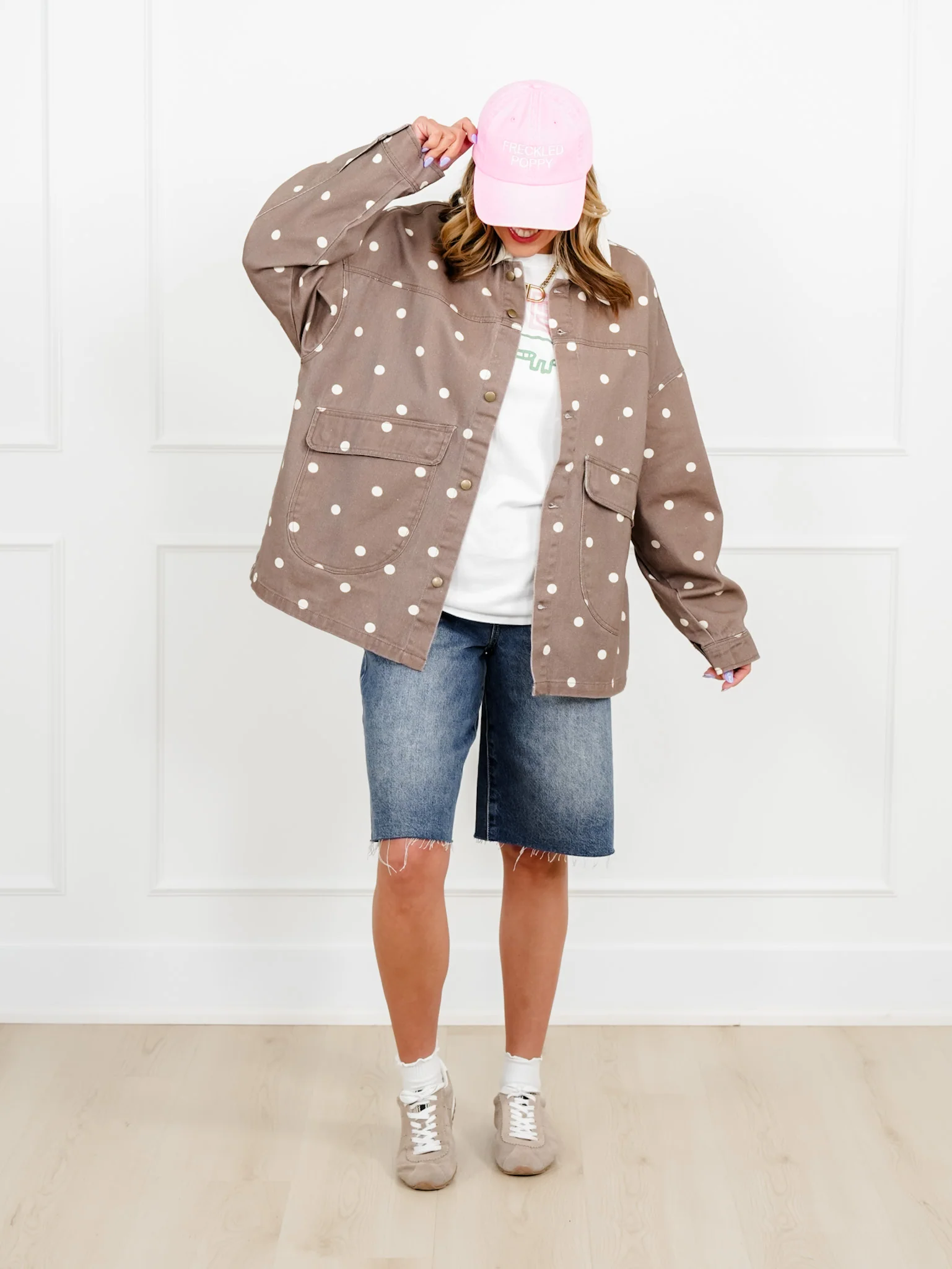 Polka Dot Print Long Sleeve Button Up Jacket - Image 5