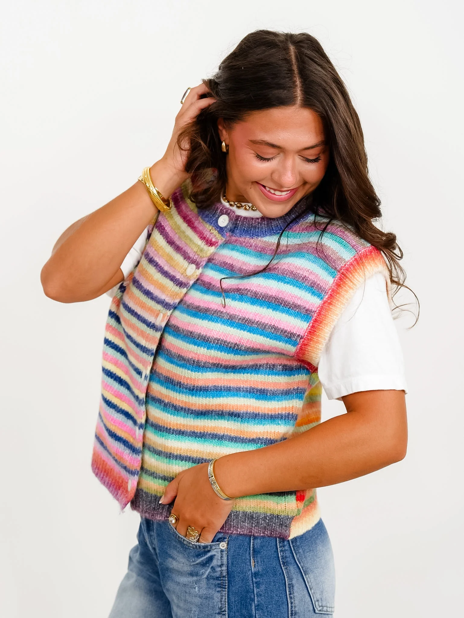 Rainbow Stripe Button Down Sweater Vest - Image 2